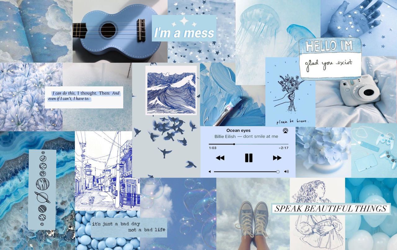 Blue Aesthetic Collage Desktop Wallpaper