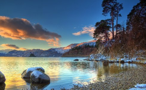 Sunset Over Winter Lake Desktop Background Wallpaper