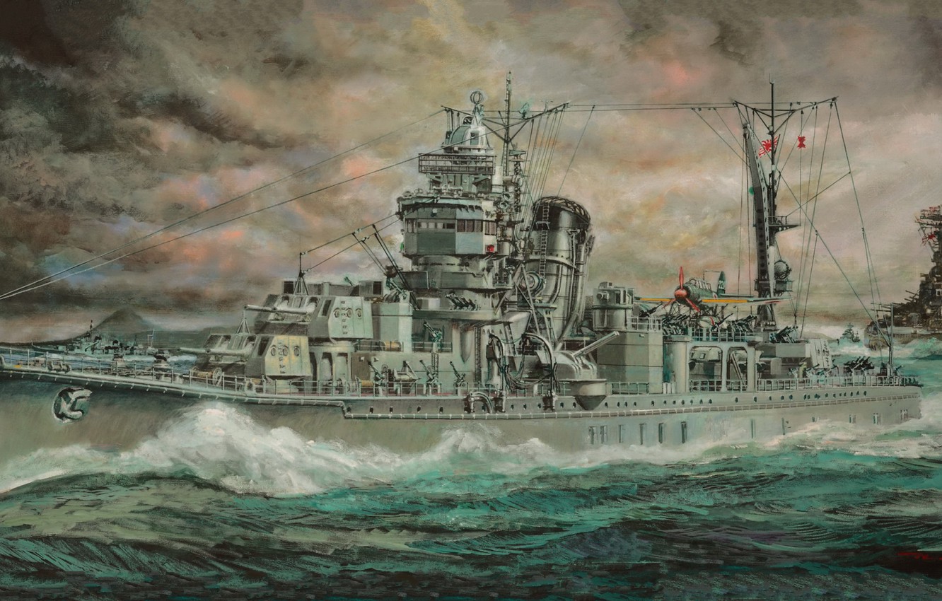 Wallpaper Japan, light cruiser, Yahagi, the Japanese Imperial Navy, IJN Light Cruiser Yahagi image for desktop, section оружие