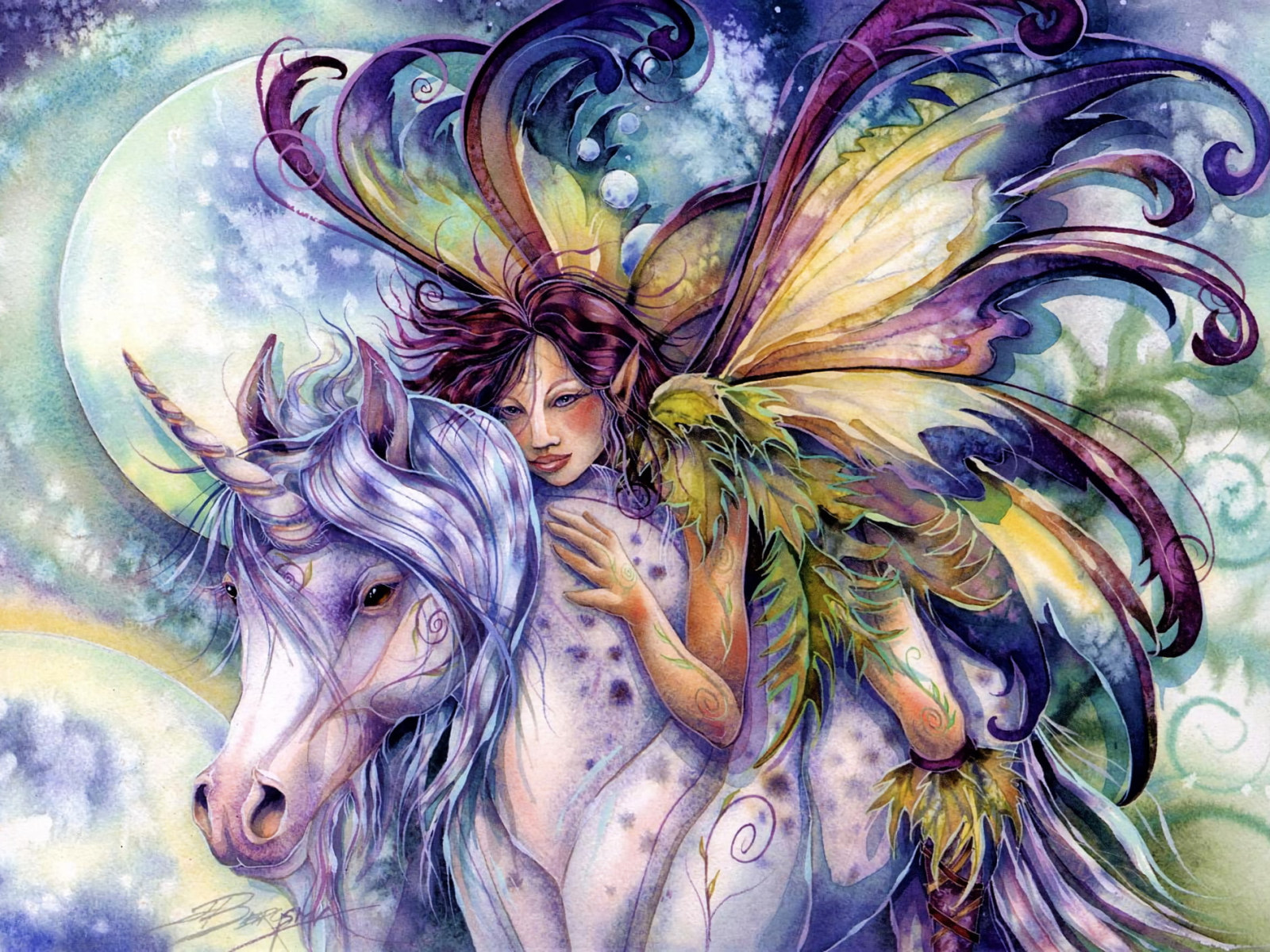 Fantasy wallpaper, Fairy, Colorful, Unicorn, Watercolor, Wings • Wallpaper For You HD Wallpaper For Desktop & Mobile