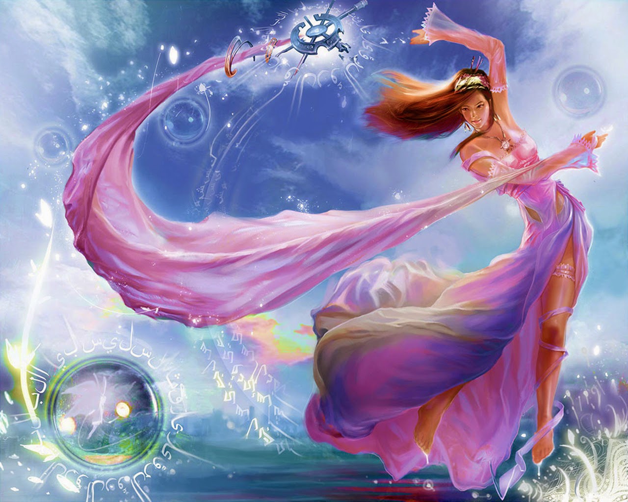 Image Wallpaper Theme: Colourful Fairy Girl Dancing in Water HD Wallpaper