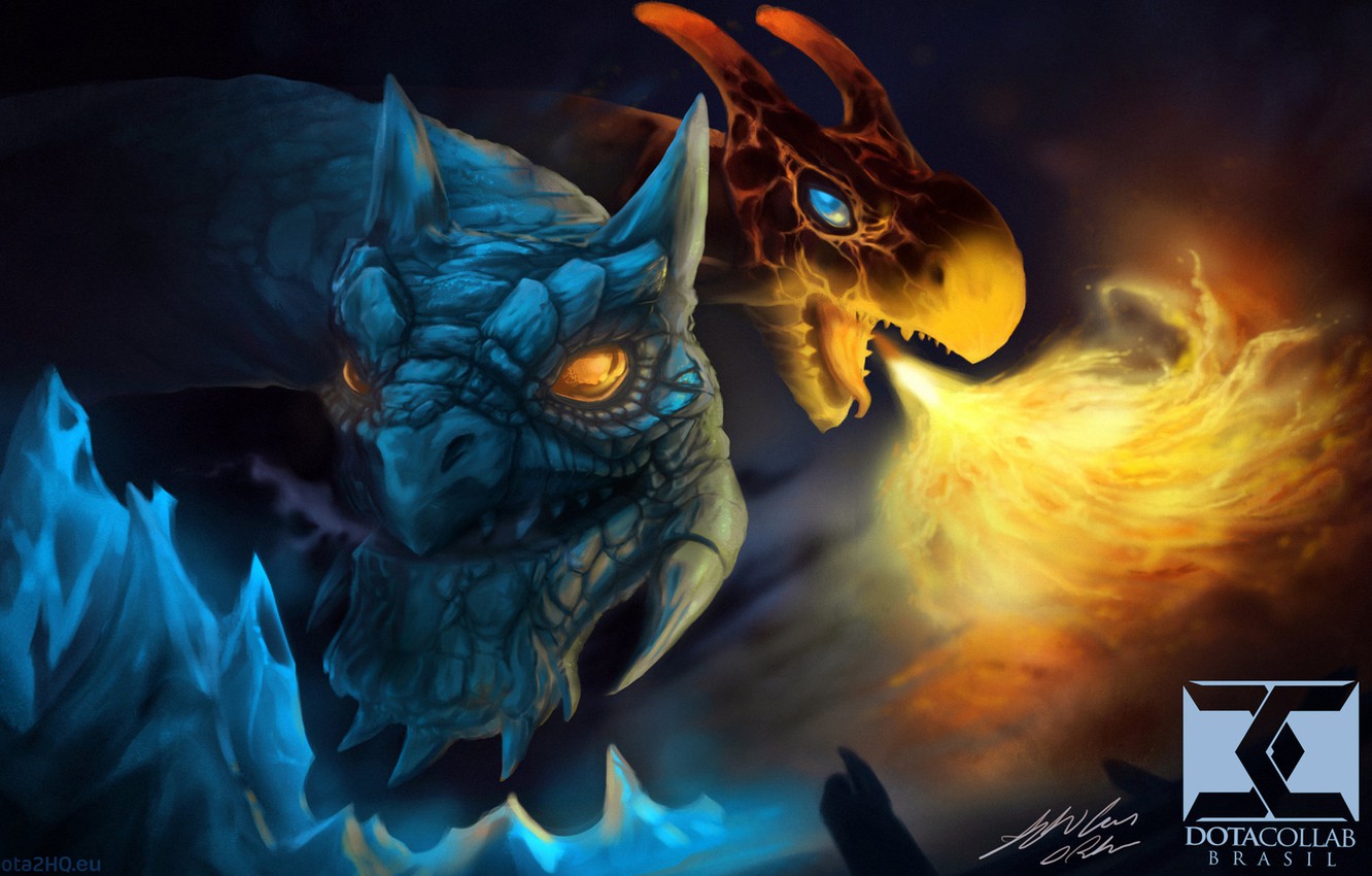 Wallpaper fire, dragon, ice, art, Dota 2, Jakiro, 2 heads, Twin Head Dragon image for desktop, section игры