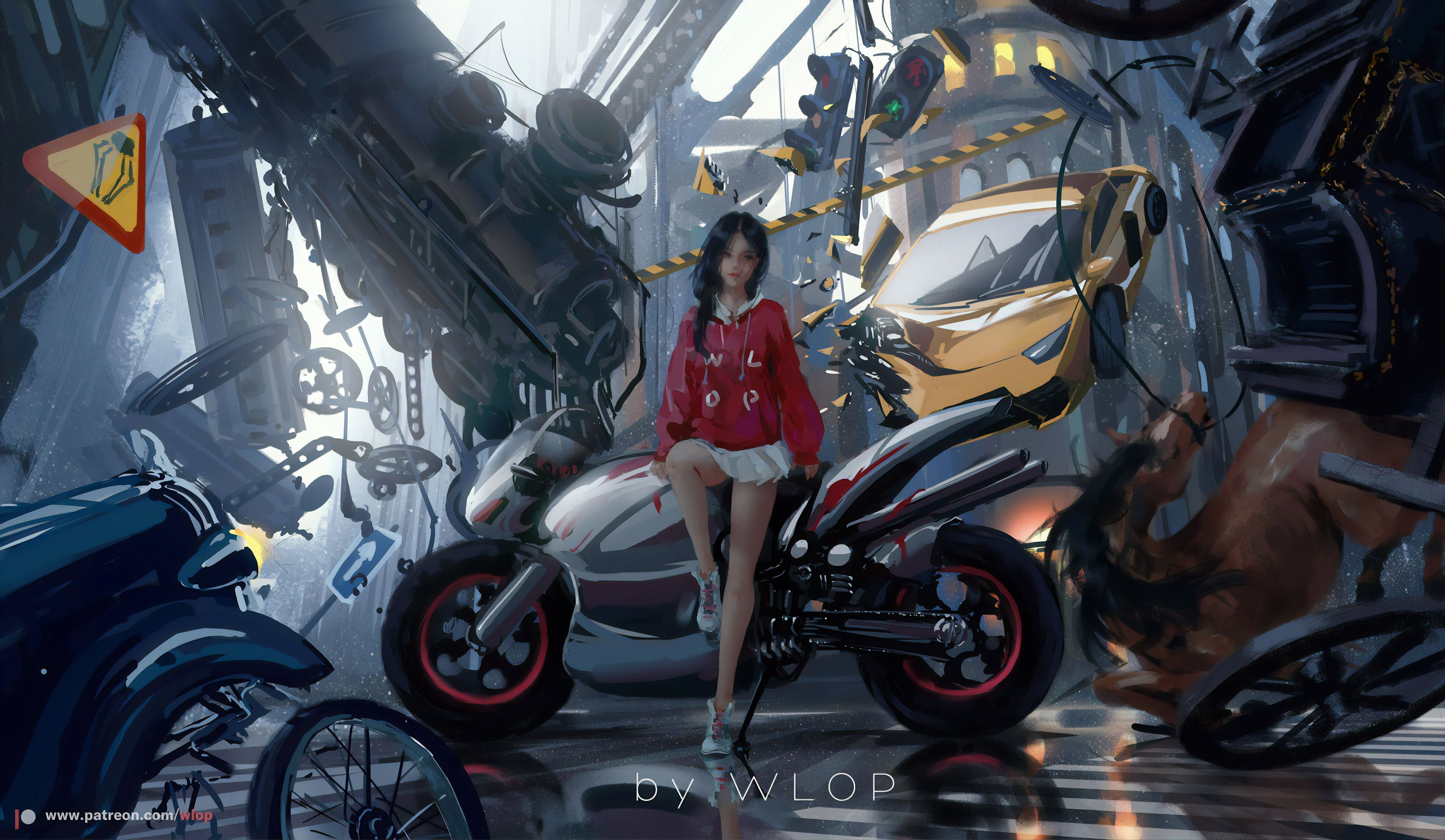 artwork digital art #women #motorcycle #car #WLOP #skirt #miniskirt dark hair K #wallpaper #hdwallpaper #deskto. Naruto wallpaper, Digital art, Anime wallpaper