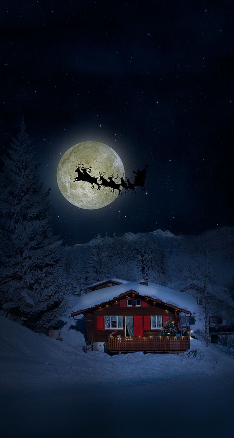TAP AND GET THE FREE APP! Holidays Unicolor Christmas Santa Claus Deers Moon Night W. Wallpaper iphone christmas, Christmas wallpaper, Christmas phone wallpaper