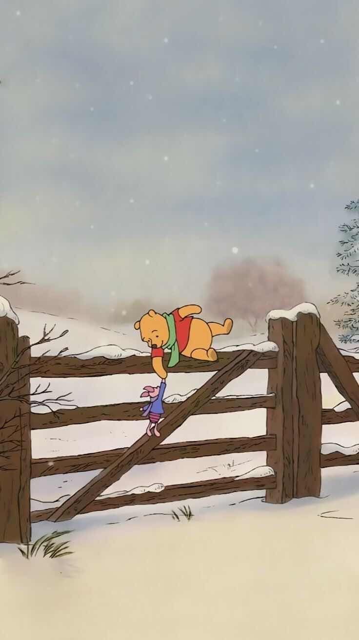 iPhone and Android Wallpaper: Winter Winnie the Pooh and Piglet Wallpaper for iPhone and Androi. Disney wallpaper, Christmas phone wallpaper, Christmas wallpaper