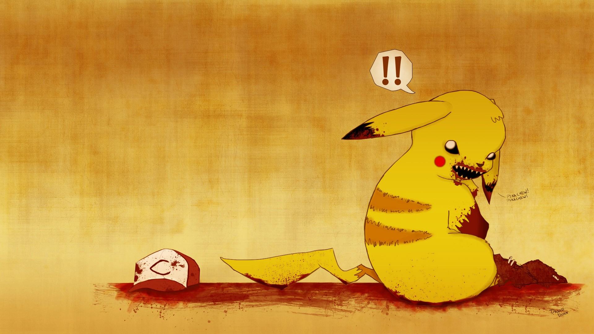 Drawn Pikachu Wallpaper Eating Ash