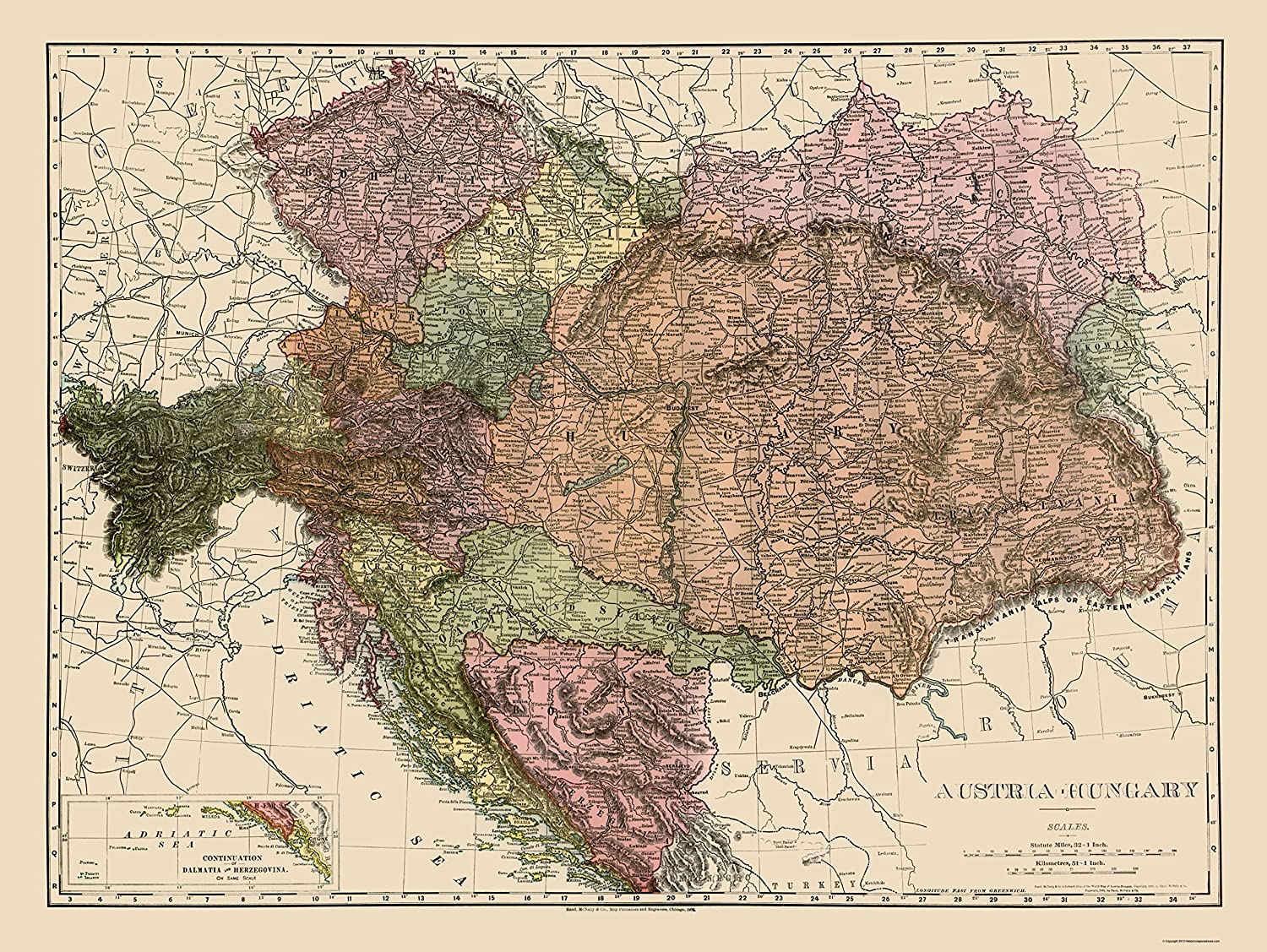 MAPS OF THE PAST Austria Hungary McNally 1895 23.00 X 30.61 Art Paper: Posters & Prints