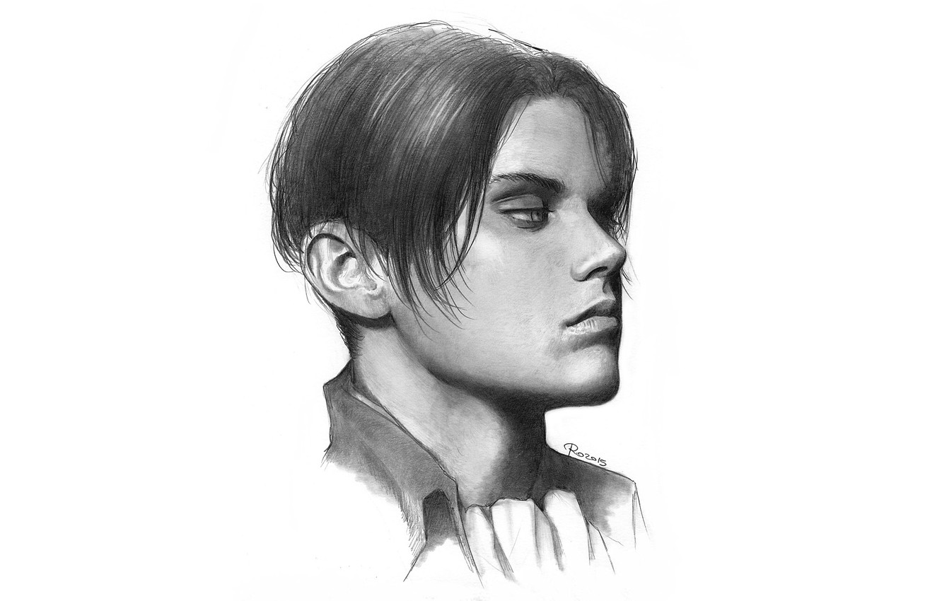Wallpaper figure, portrait, art, Attack Of The Titans, Shingeki No Kyojin, Levi Ackerman, Levi, black and white, corporal, by redwarrior3 image for desktop, section сёнэн