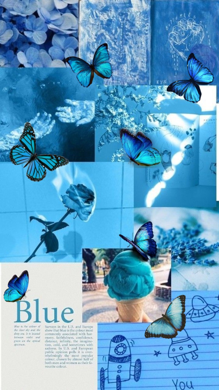 blue butterfly collage aesthetic 316007210268201