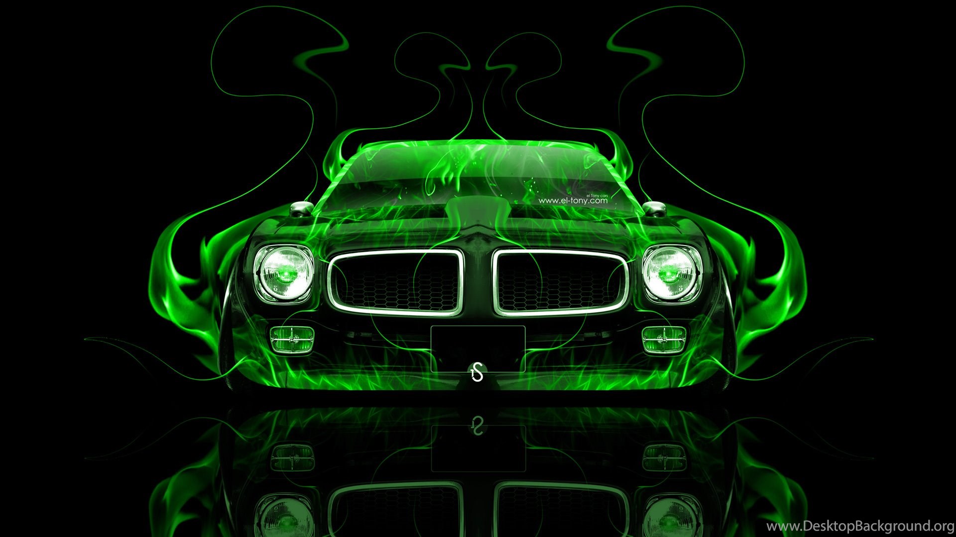 Pontiac Firebird Front Green Fire Abstract Car 2014 HD Wallpaper. Desktop Background
