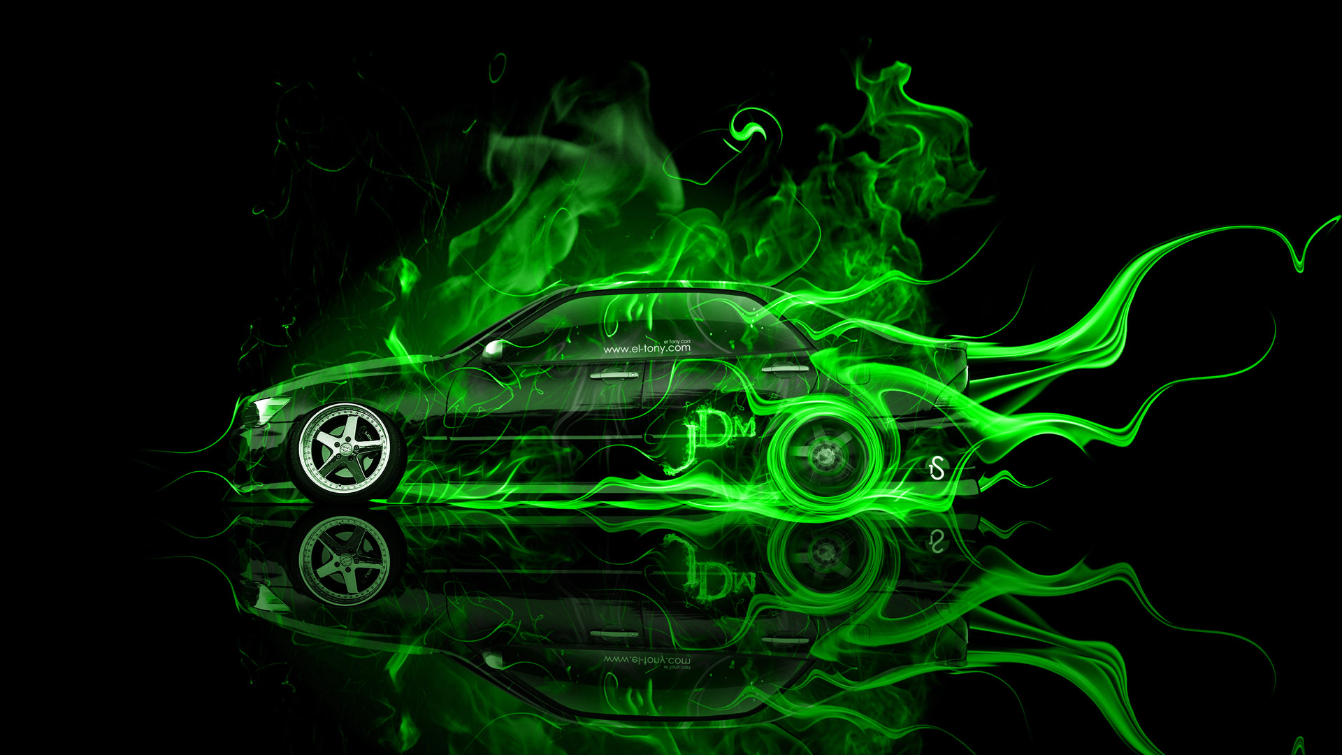 Neon Green Car Drifting