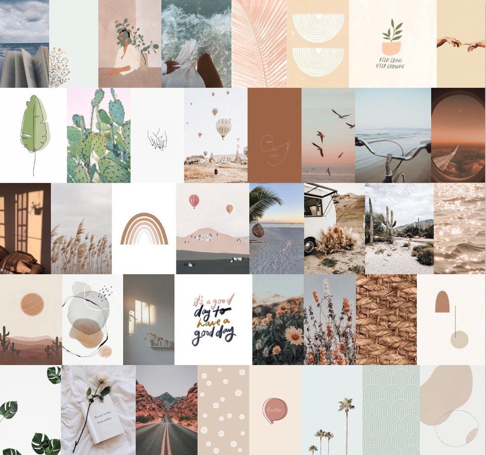Earthy Tone Boho Style Download Wall Collage Kit. Wall Collage Decor, Picture Collage Wall, Bedroom Wall Collage