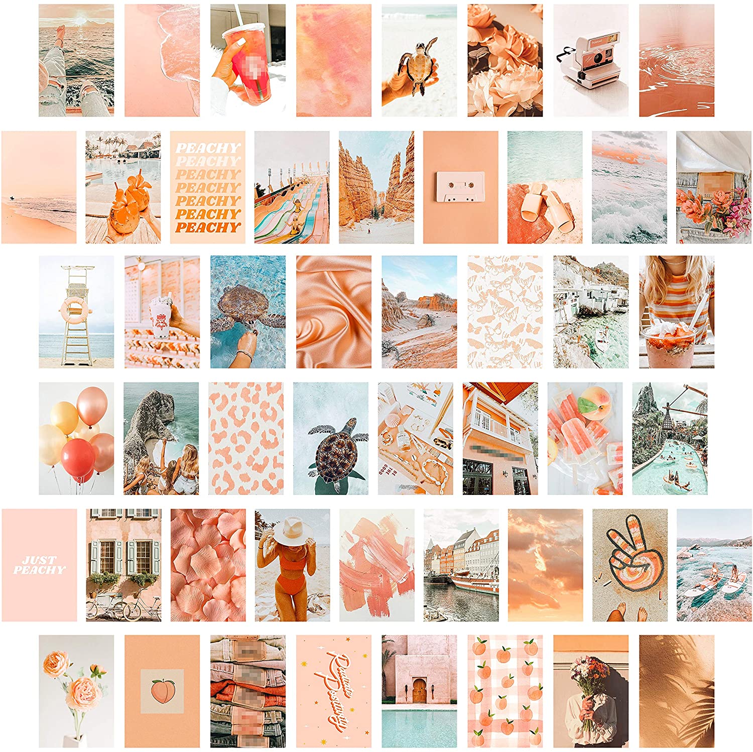 CY2SIDE 50PCS Peach Beach Aesthetic Picture for Wall Collage, 50 Set 4x6 inch, Boho Style Collage Print Kit, Teal Color Room Decor for Girls, Wall Art Print for Room, Dorm Photo