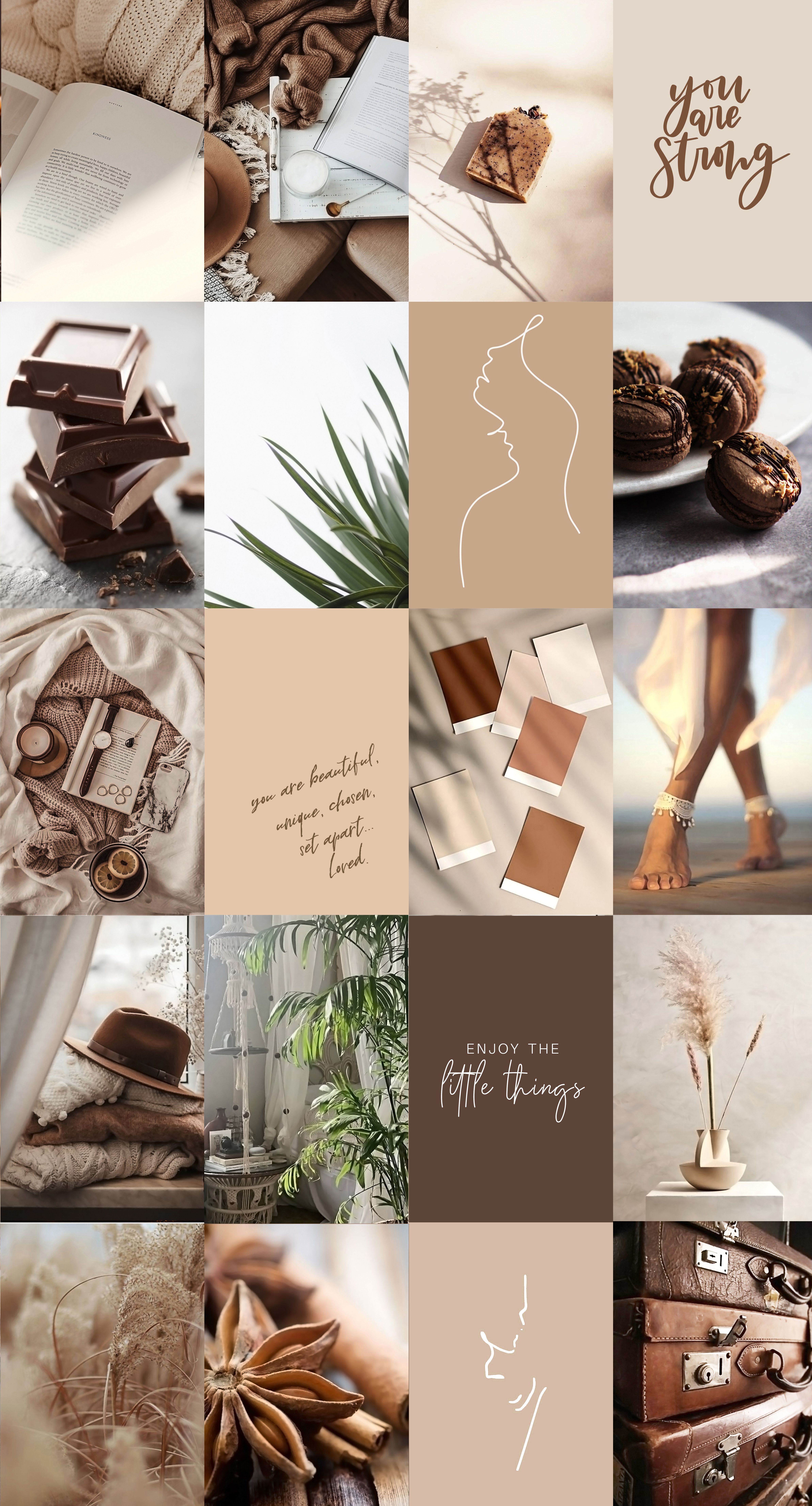 100pcs Boho Wall Collage Kit Brown Beige Aesthetic, Botanical Neutral Photo Collage Kit, Nature Earthy Picture Collage Set, DIGITAL DOWNLOAD. Aesthetic iphone wallpaper, iPhone wallpaper vintage, Beige aesthetic