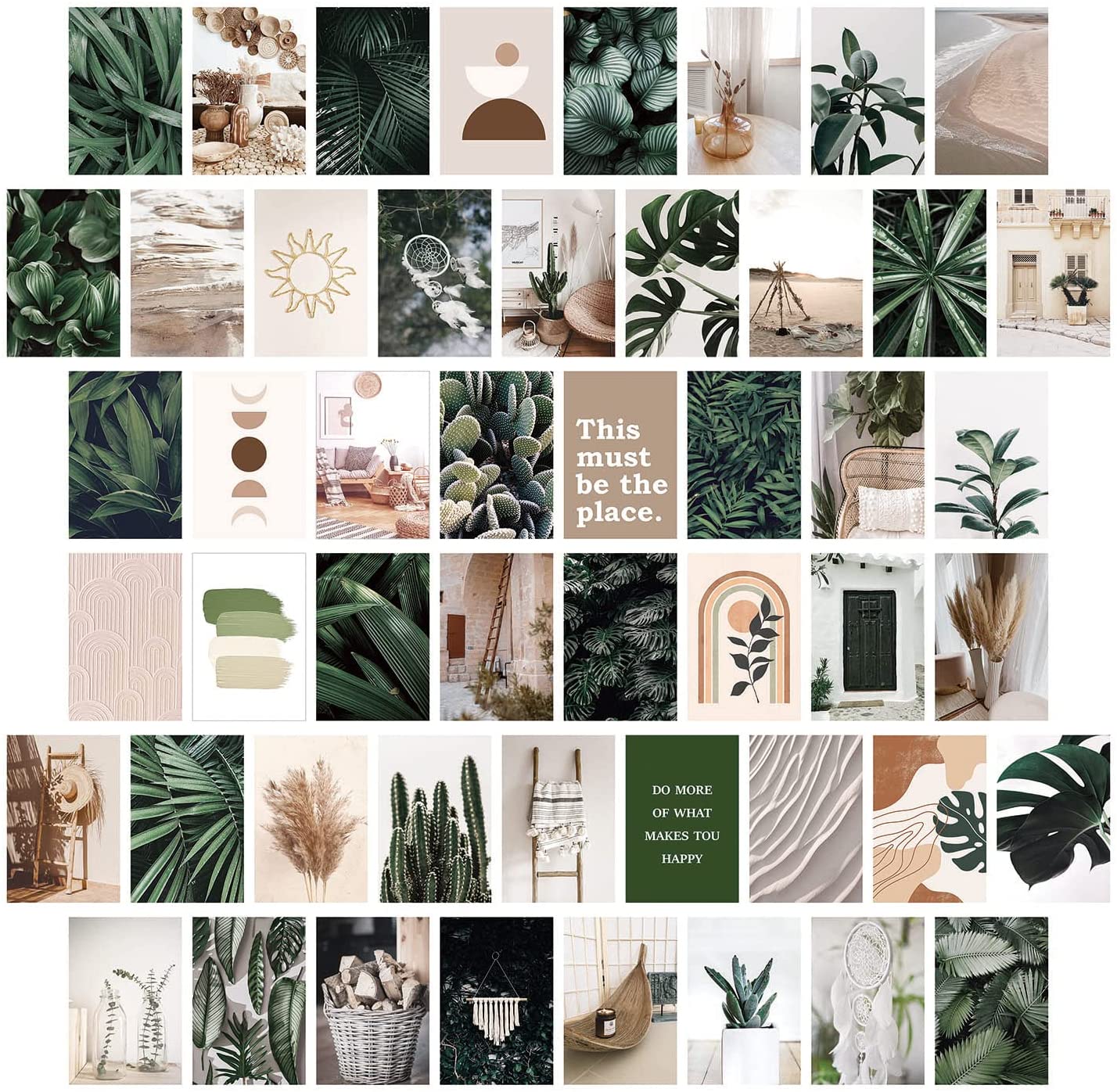 Buy FERRISA Double Sided Boho Wall Collage Kit Aesthetic Picture, 50 Set 4×6 Inch Photo Collage Kit For Wall Aesthetic, Boho Wall Decor For Living Room, Bedroom Decor For Teen Girls, Green Plant Online