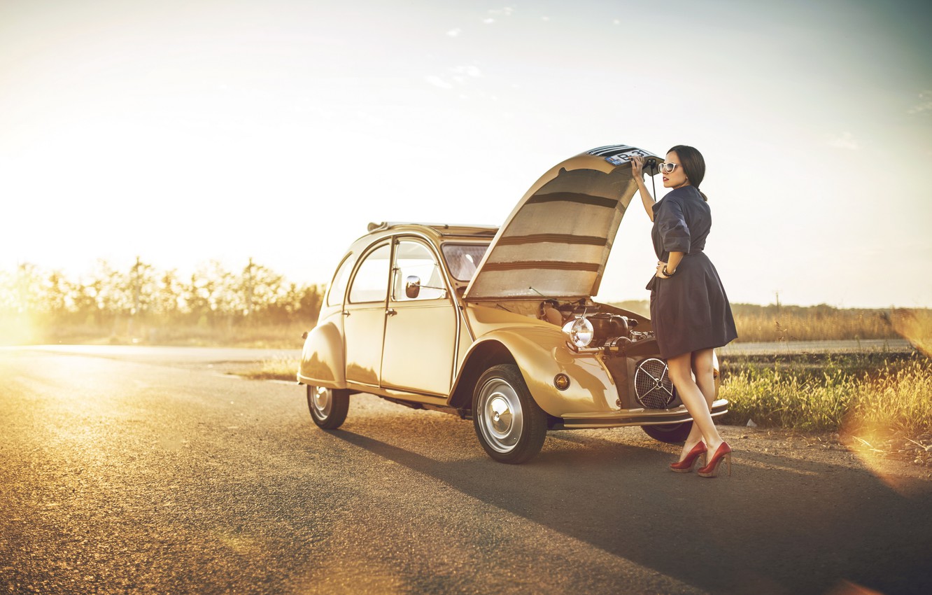 Wallpaper road, girl, the situation, failure, hq Wallpaper, Citroen 2CV image for desktop, section ситуации