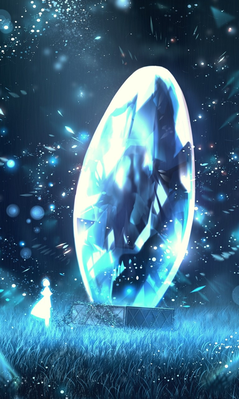 Download 768x1280 Anime Landscape, Magical Object, Crystal, Anime Girl, Glowing Wallpaper for Galaxy SIV, Nokia Lumia Acer Picasso
