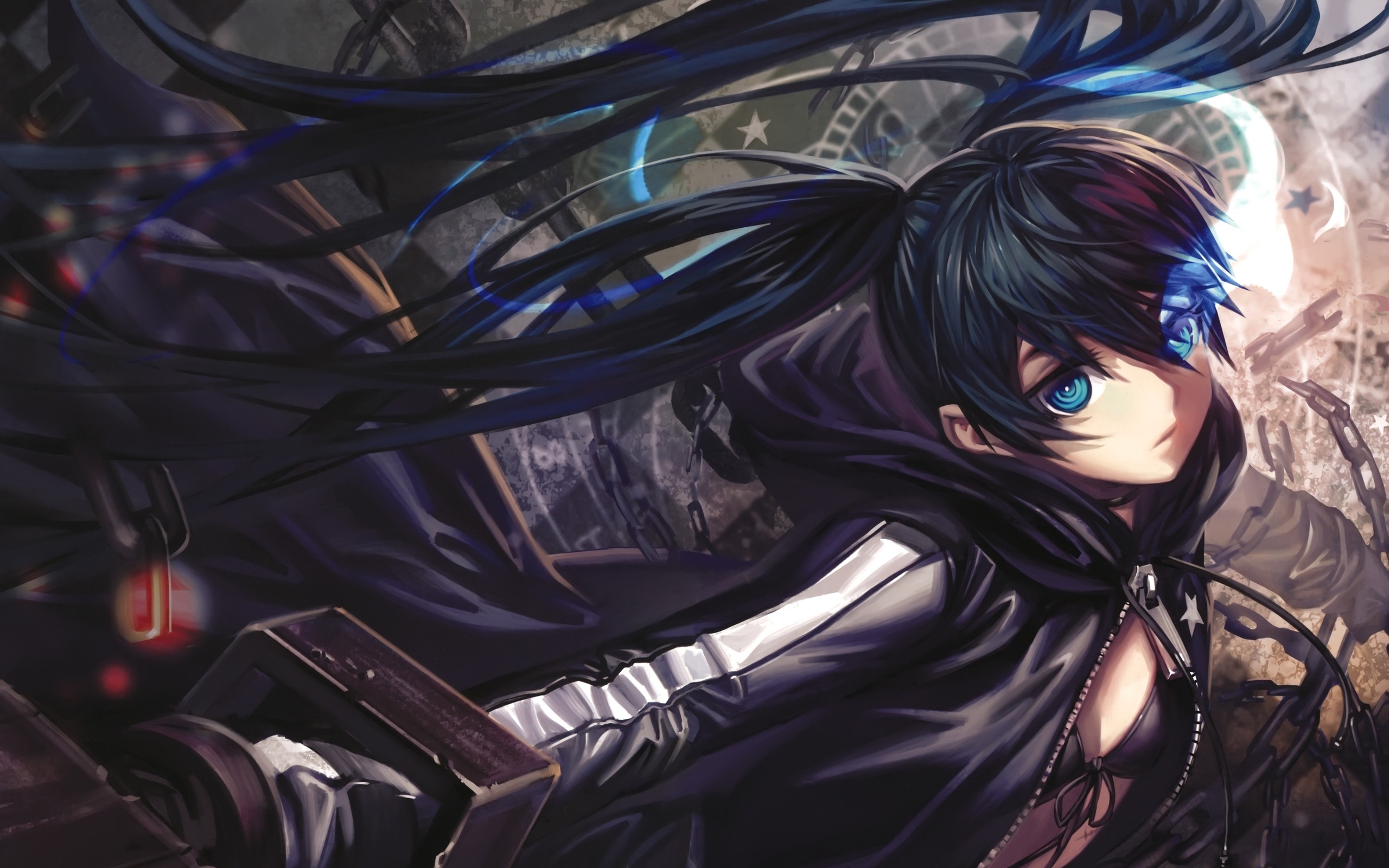 Download Wallpaper, Download black rock shooter blue eyes bra twintails anime chains anime girls glowing eyes 2560x1600 wallpa Wallpaper –Free Wallpaper Download