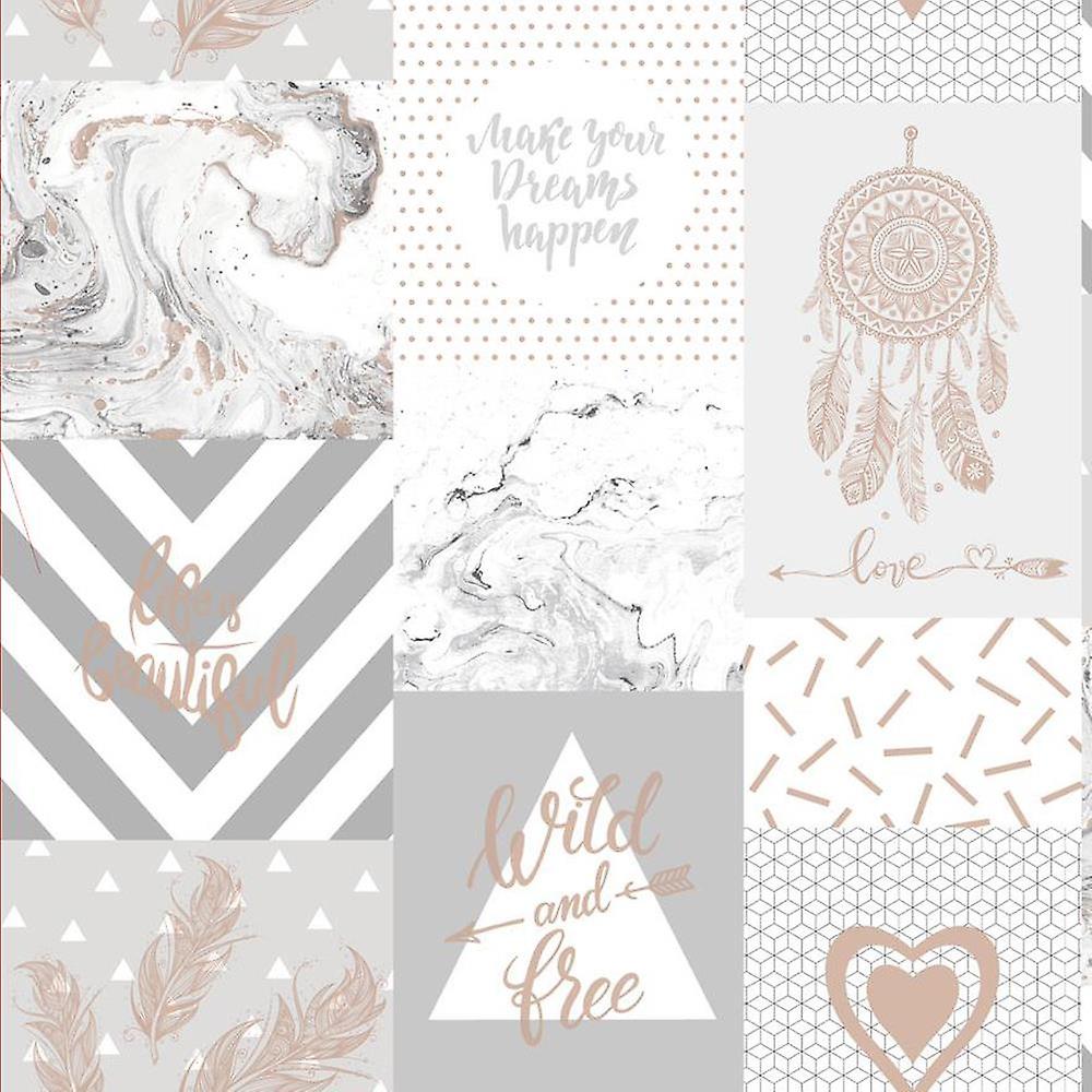 Marble Geometric Collage Girls Boys Wallpaper Pink Grey Gold Metallic Holden