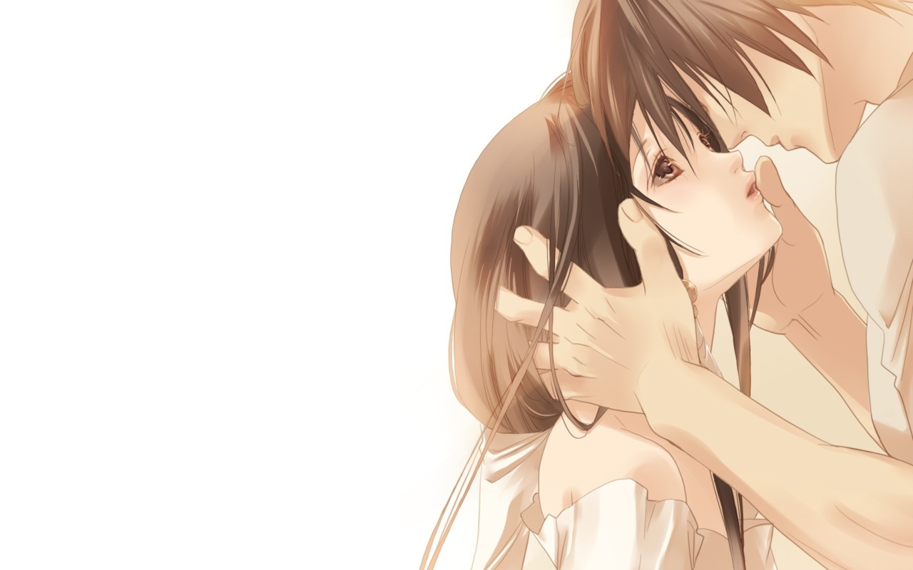 Anime Couple Sweet Love Kiss Wallpaper for Widescreen Desktop PC 1280x800