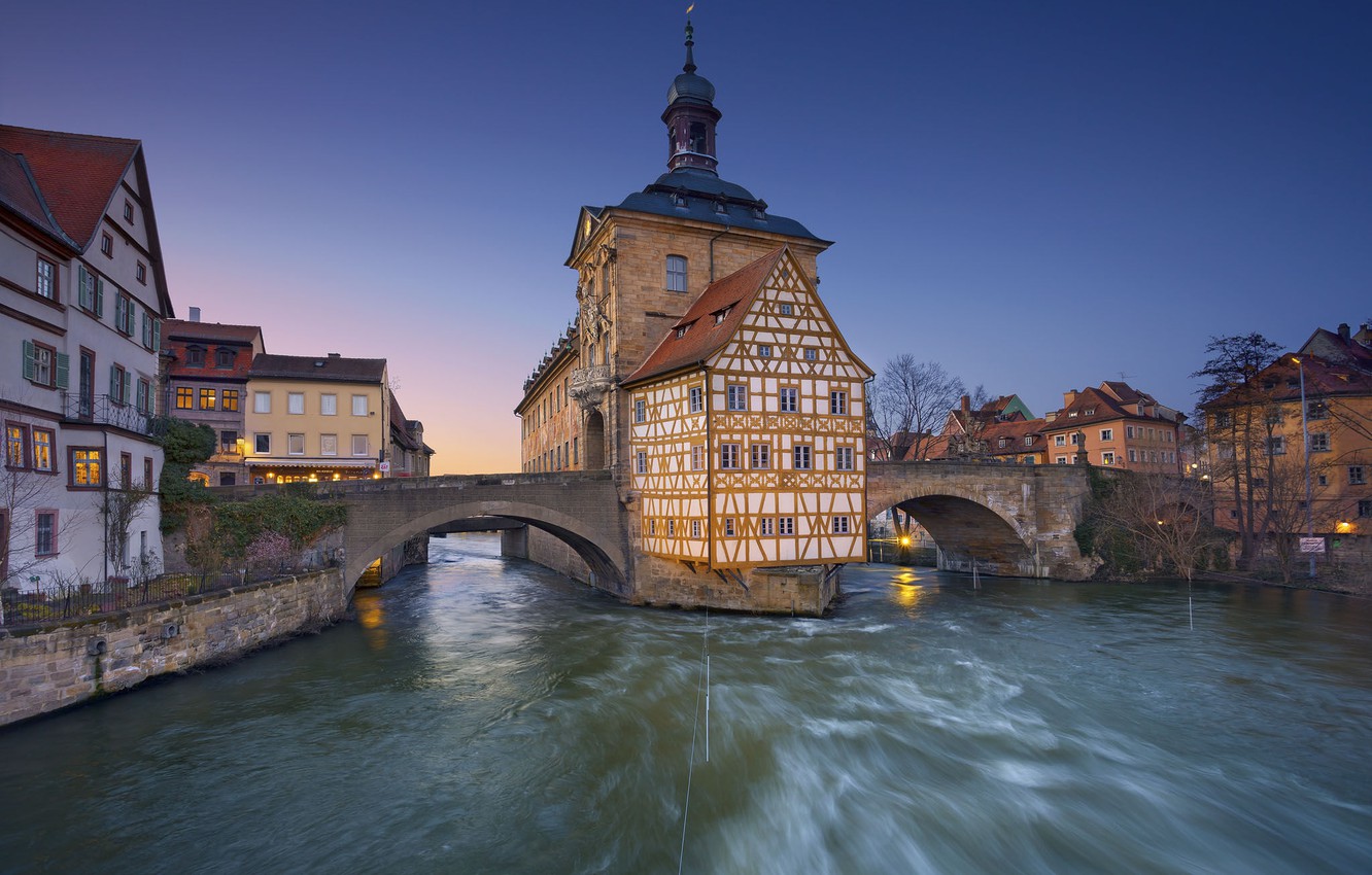 Wallpaper bridge, river, home, Germany, town hall, Bamberg image for desktop, section город