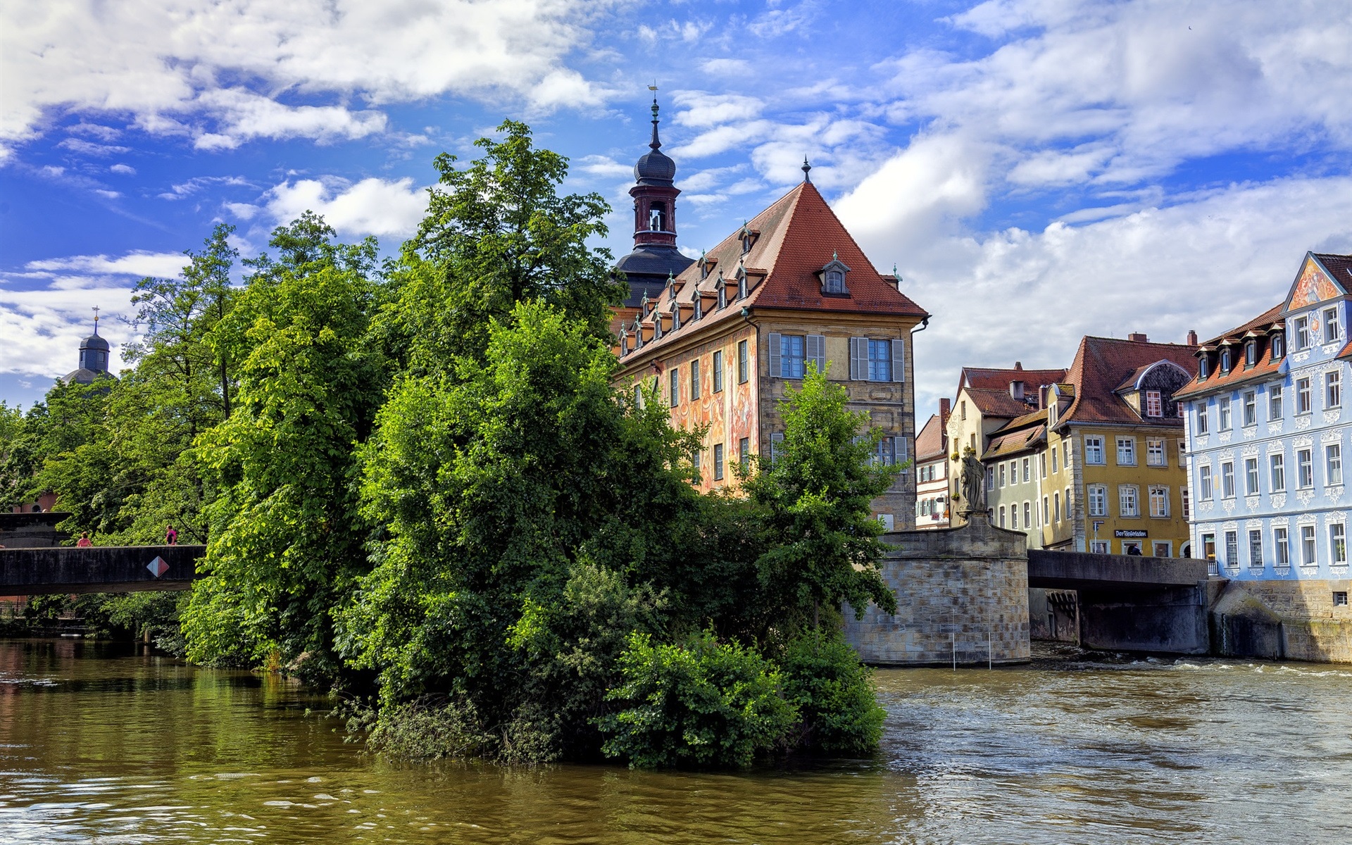 Wallpaper Bamberg, Germany, river, trees, houses 1920x1200 HD Picture, Image