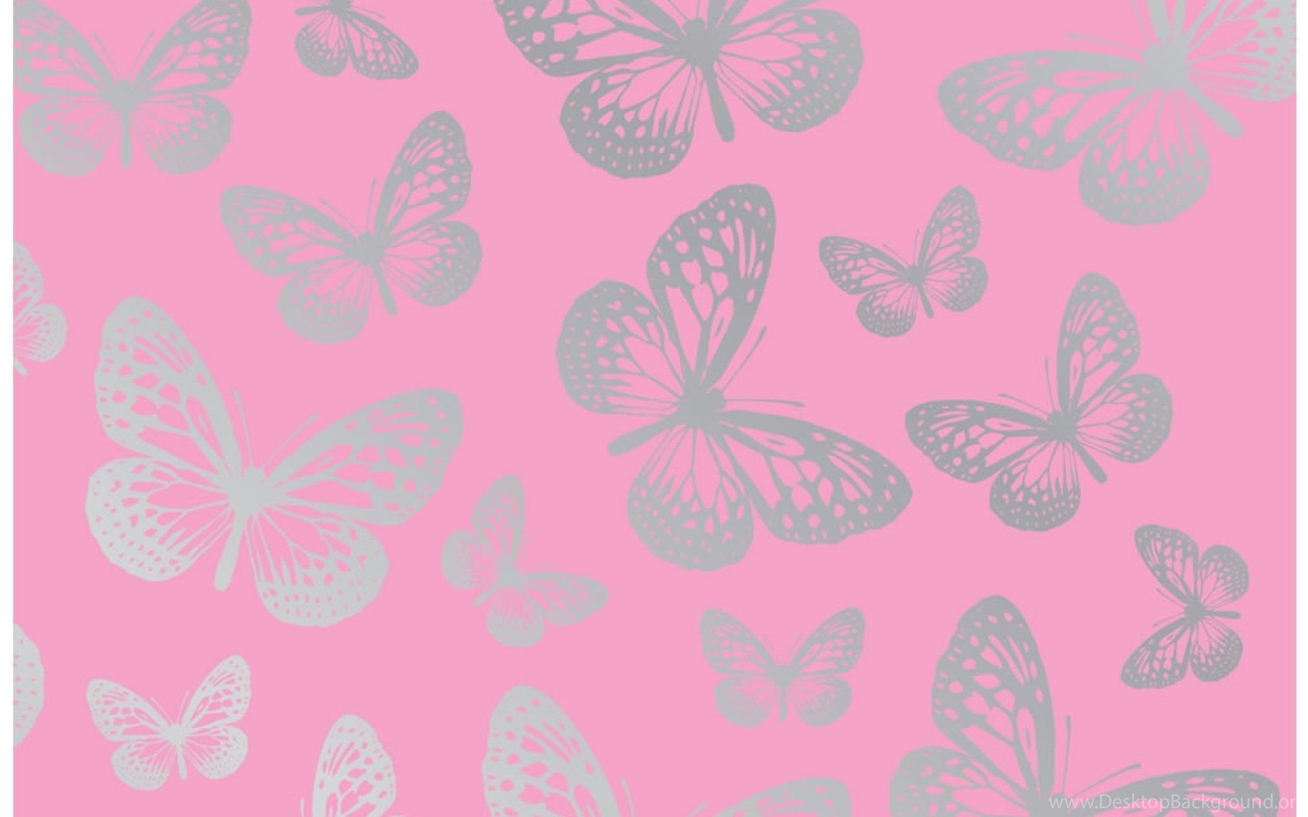 Pink And Silver Butterfly Wallpaper Pattern Desktop Background