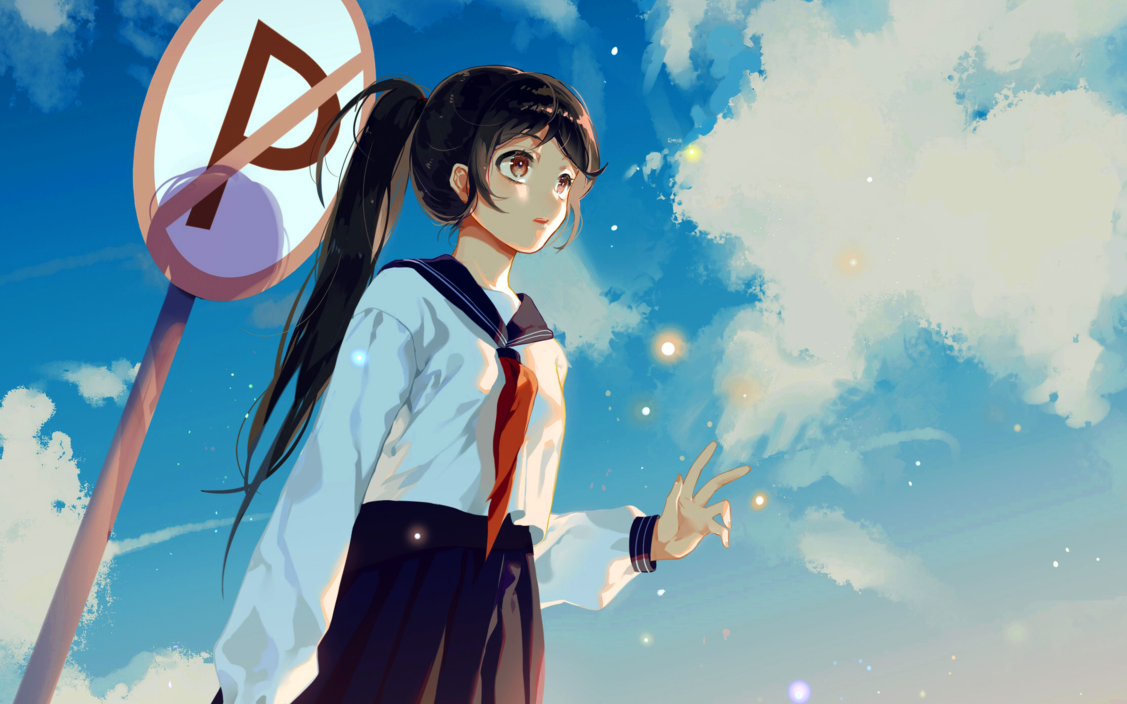 wallpaper for desktop, laptop. girl school girl anime sky cloud star art illustration
