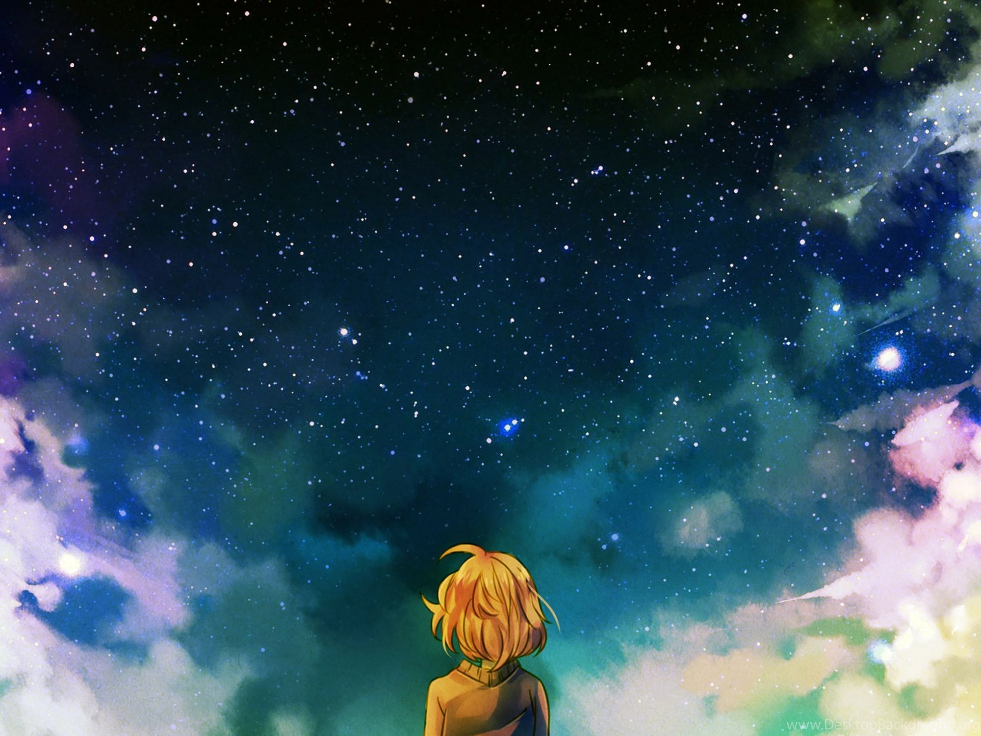 Starry Night Anime Girl 4K Wallpaper Desktop Background