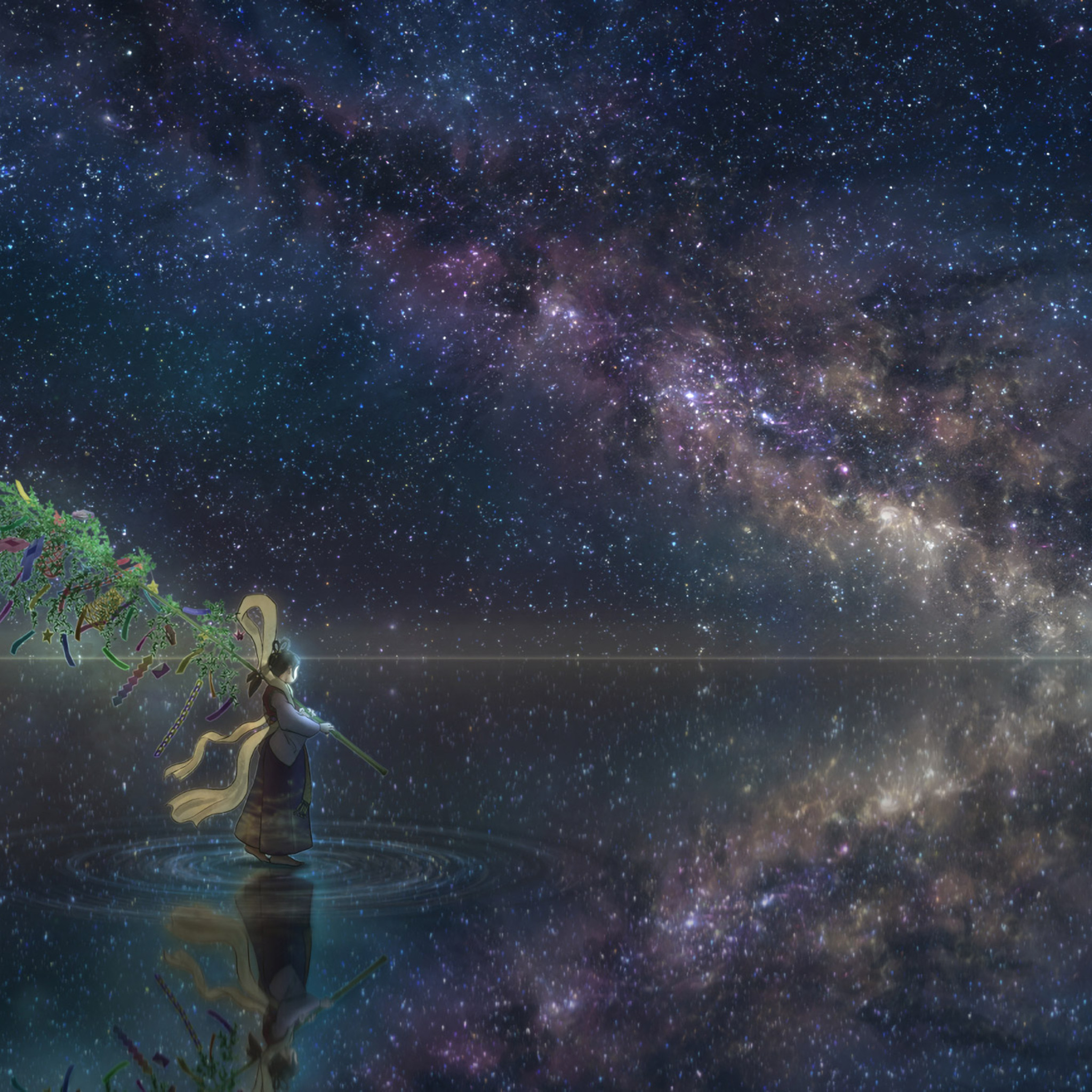 Anime Girl Horizon Night Reflection Stars iPad Air HD 4k Wallpaper, Image, Background, Photo and Picture