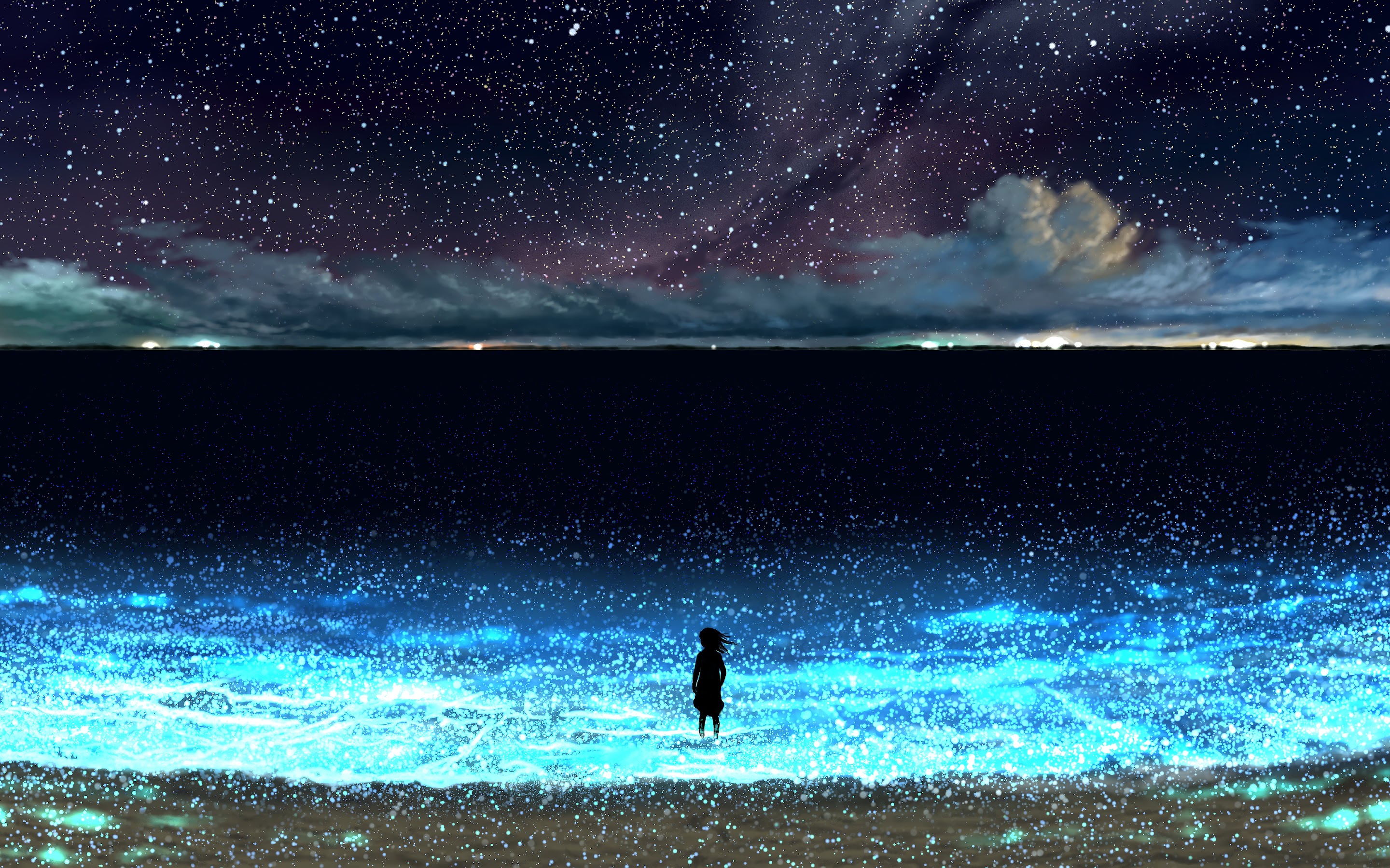 Anime Night Sky Stars Beach Scenery Phone iPhone 4K Wallpaper free Download