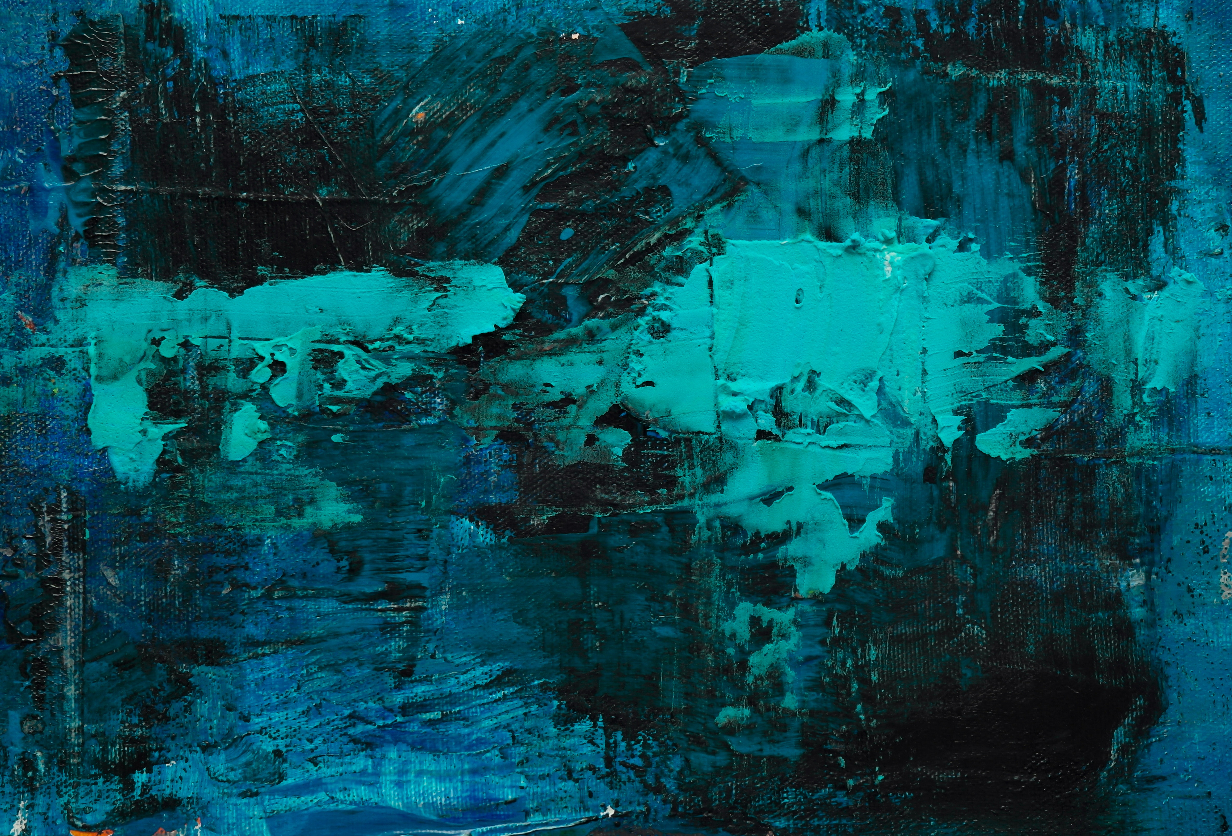 Download wallpaper 4744x3220 oil paint, canvas, brush strokes, blue, shades, modern art, abstract HD background