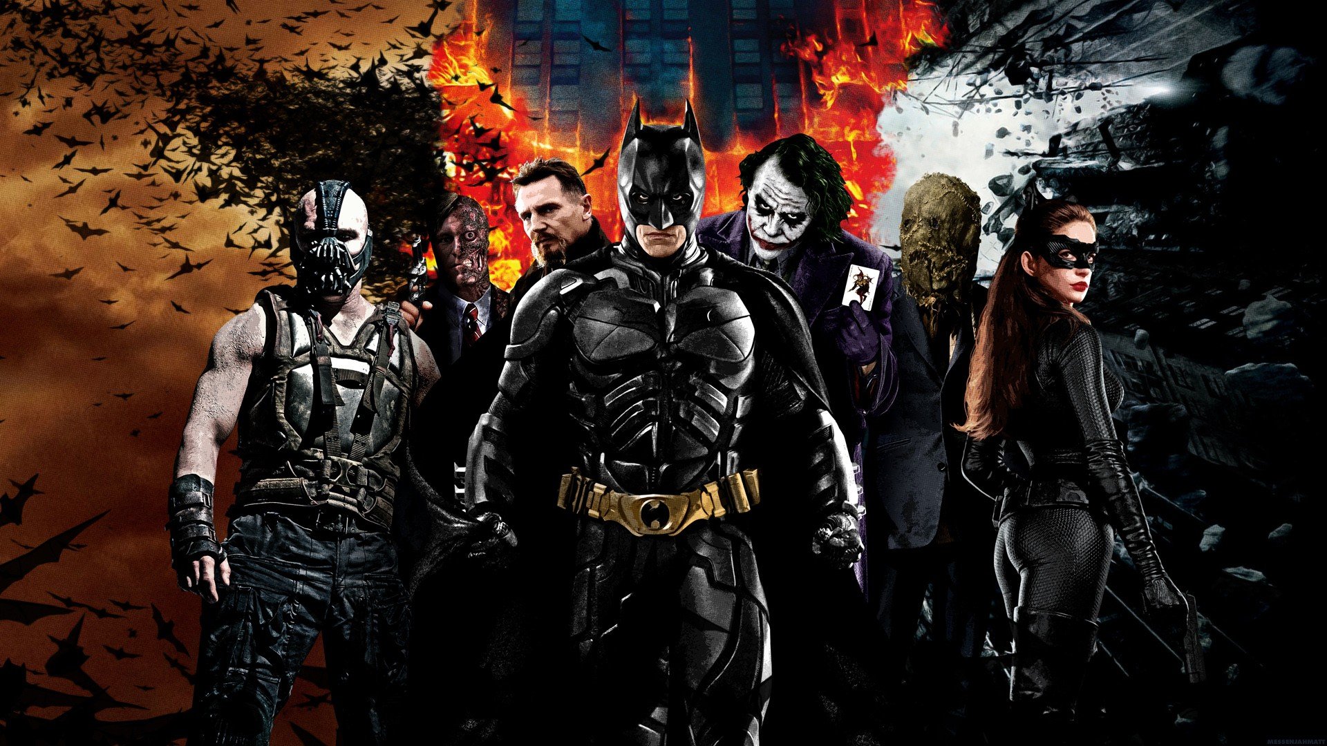 px Anne Hathaway bane Batman Batman Begins catwoman Christian Bale collage DC Comics face