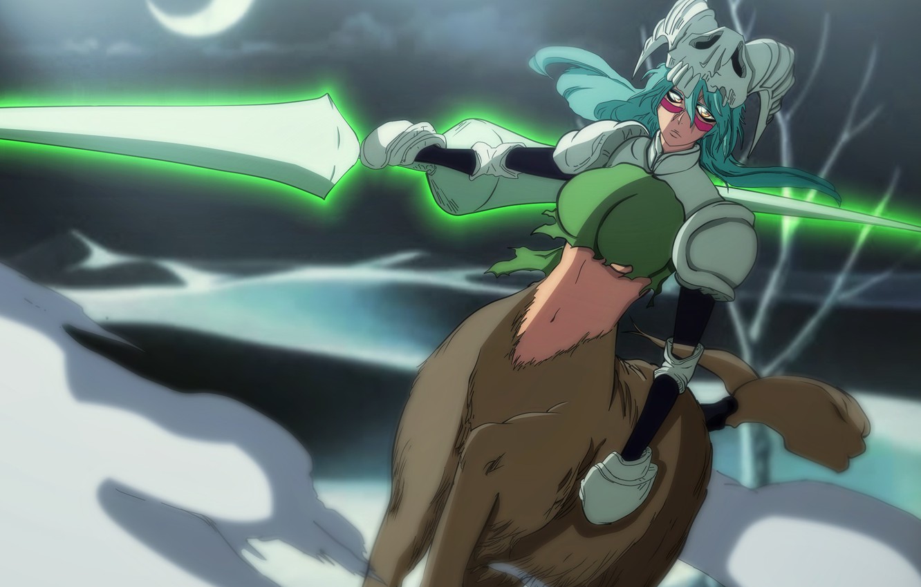 Wallpaper kawaii, sake, girl, moon, Bleach, weapon, woman, bones, oppai, powerful, strong, sugoi, bishojo, Nell, shounen, Hollow World image for desktop, section сёнэн