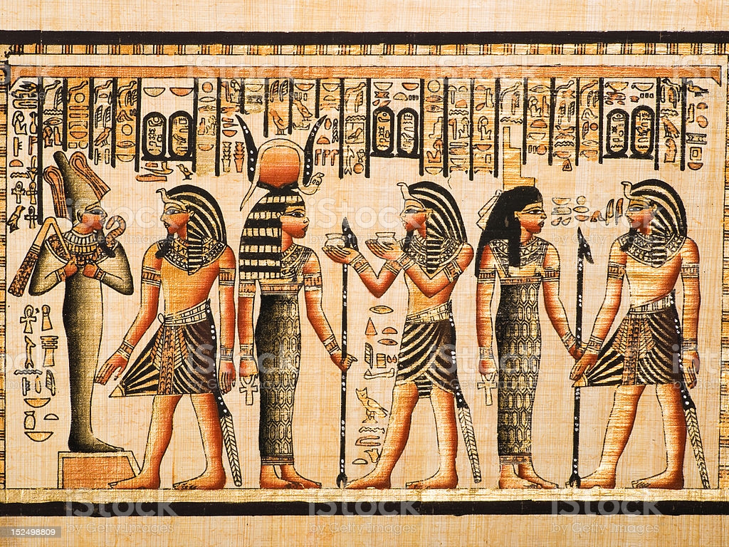 Tutankhamen Osiris Hathor And Isis In An Egyptian Papyrus Image Now