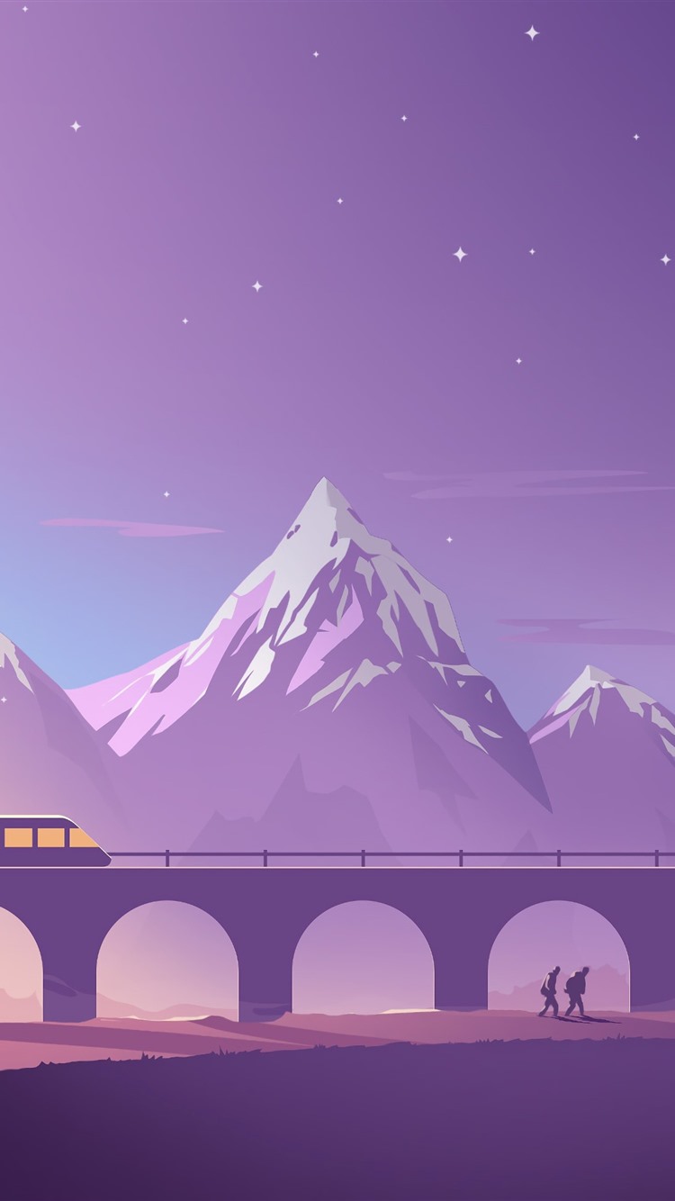Bridge, Train, Mountains, Vector Art Picture 1080x1920 IPhone 8 7 6 6S Plus Wallpaper, Background, Picture, Image