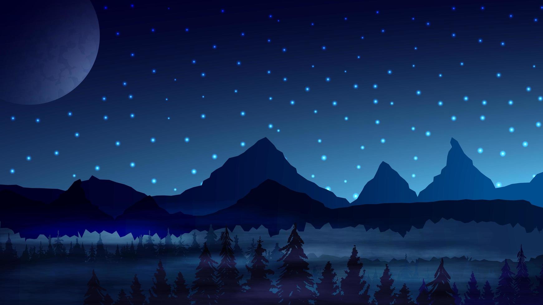 Night blue landscape with mountains
