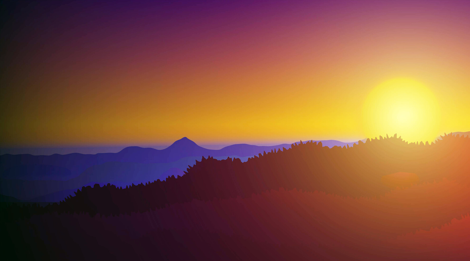 Mountain landscape at sunset vector art, Matthew Mai