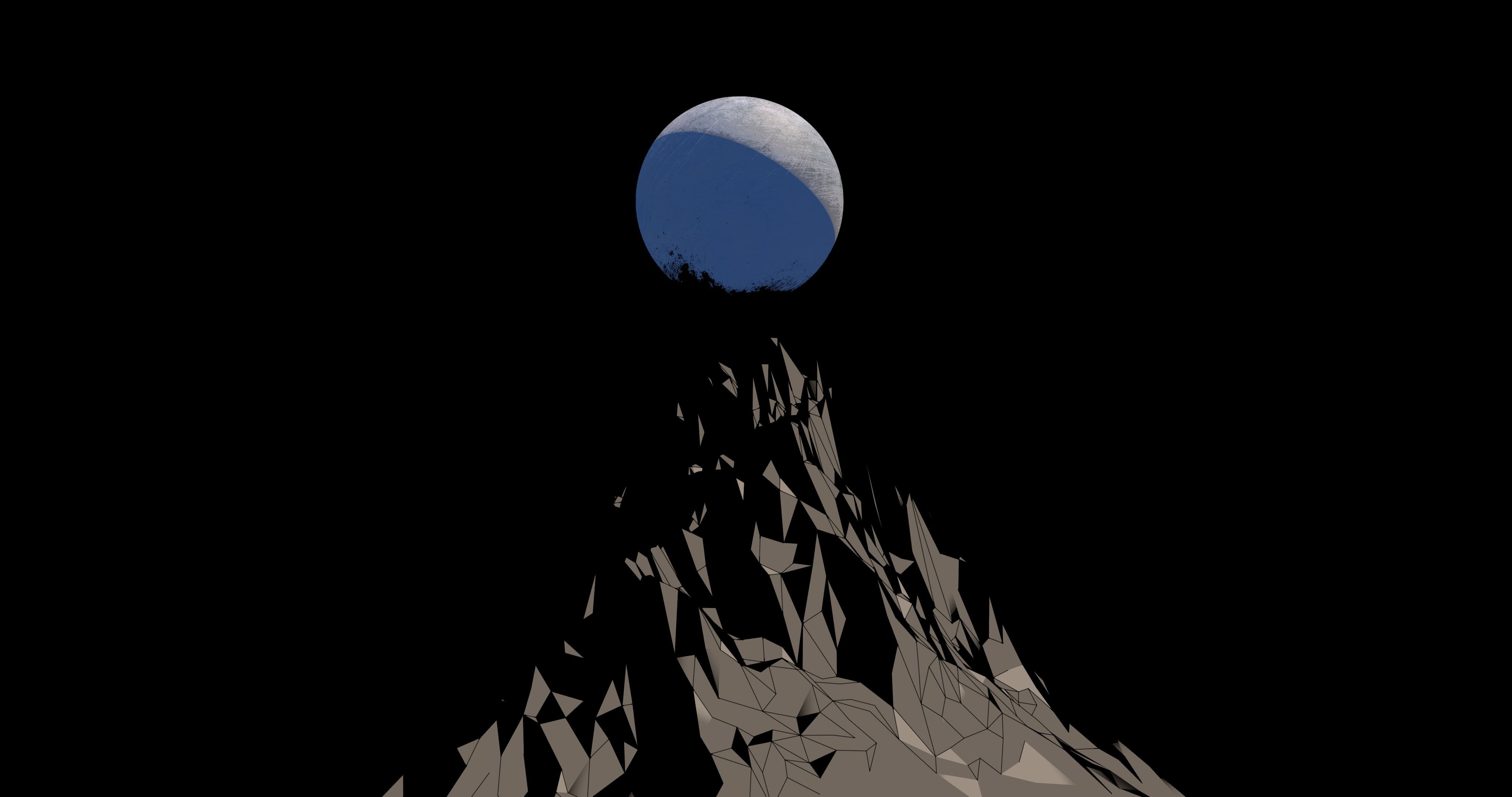 black vector art #mountains #Moon digital art #minimalism low poly K # wallpaper #hdwallpaper #d. Black phone wallpaper, Vector art, Geometric digital wallpaper