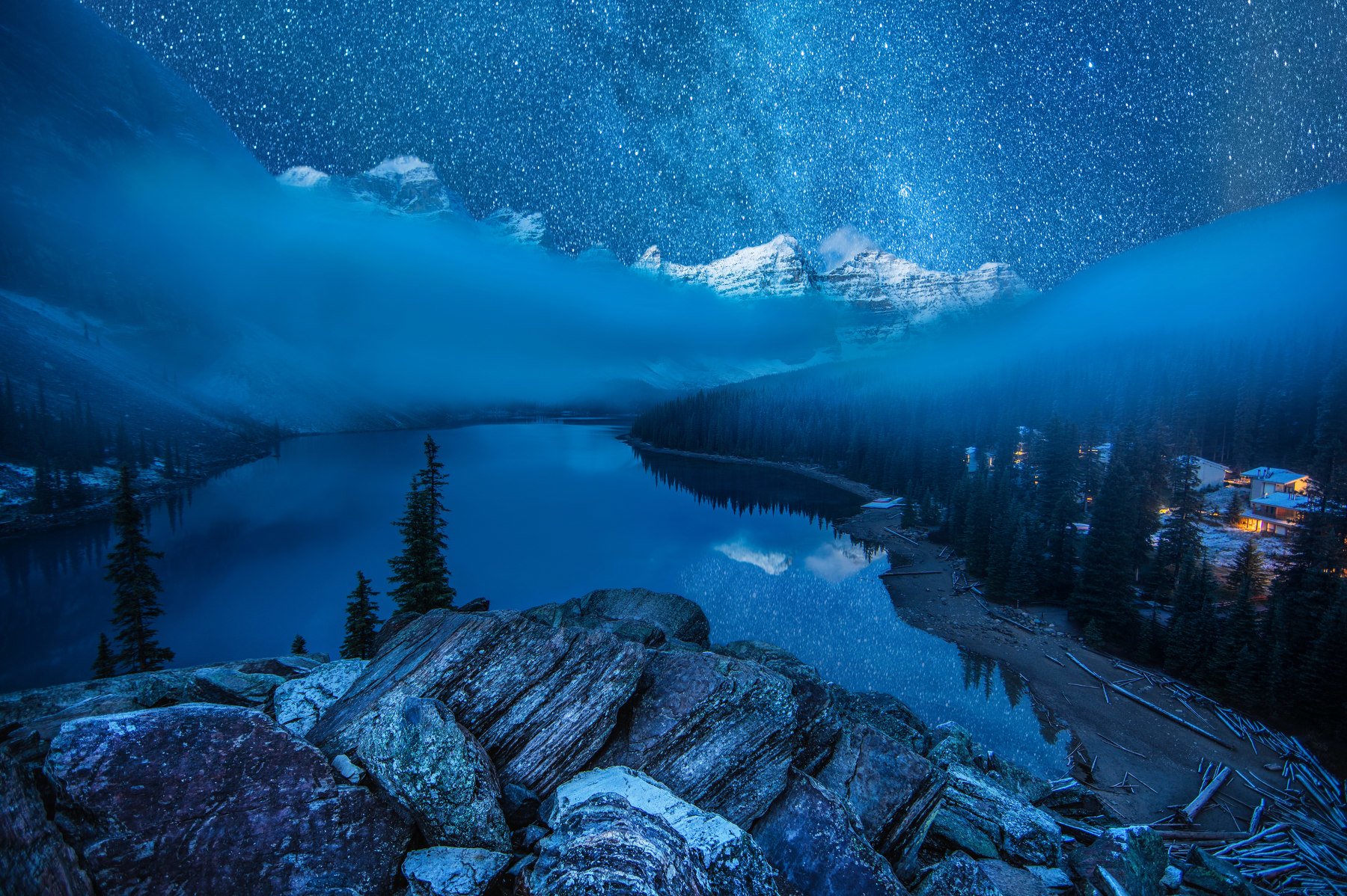 Moraine Lake on Starry Winter Night Wallpaper and Background Imagex1198