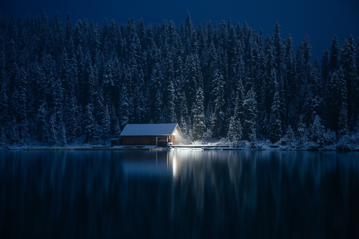 Wallpaper, sunlight, landscape, lights, forest, night, lake, nature, reflection, snow, winter, photography, ice, cold, evening, morning, moonlight, atmosphere, cabin, pine trees, dusk, light, dawn, darkness, 1500x1000 px, atmospheric phenomenon