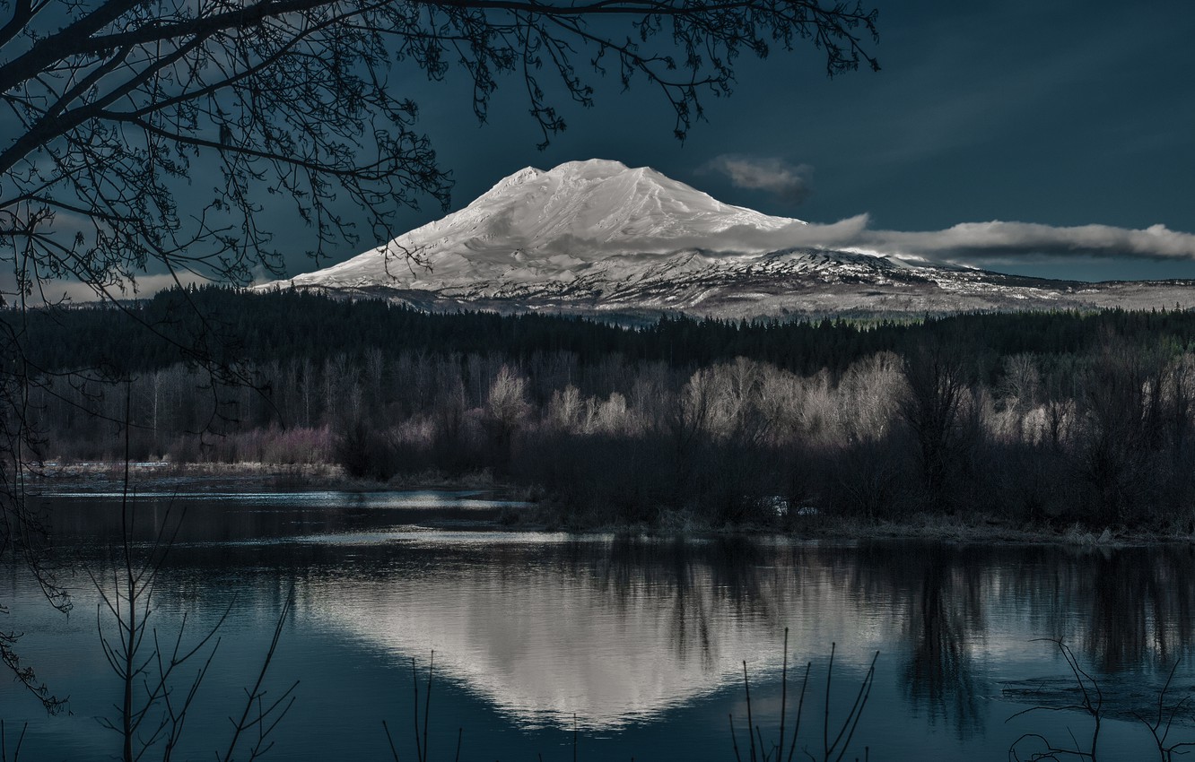 Wallpaper reflection, night, lake, mountain, nature, Mountain, night, winter, lake image for desktop, section пейзажи