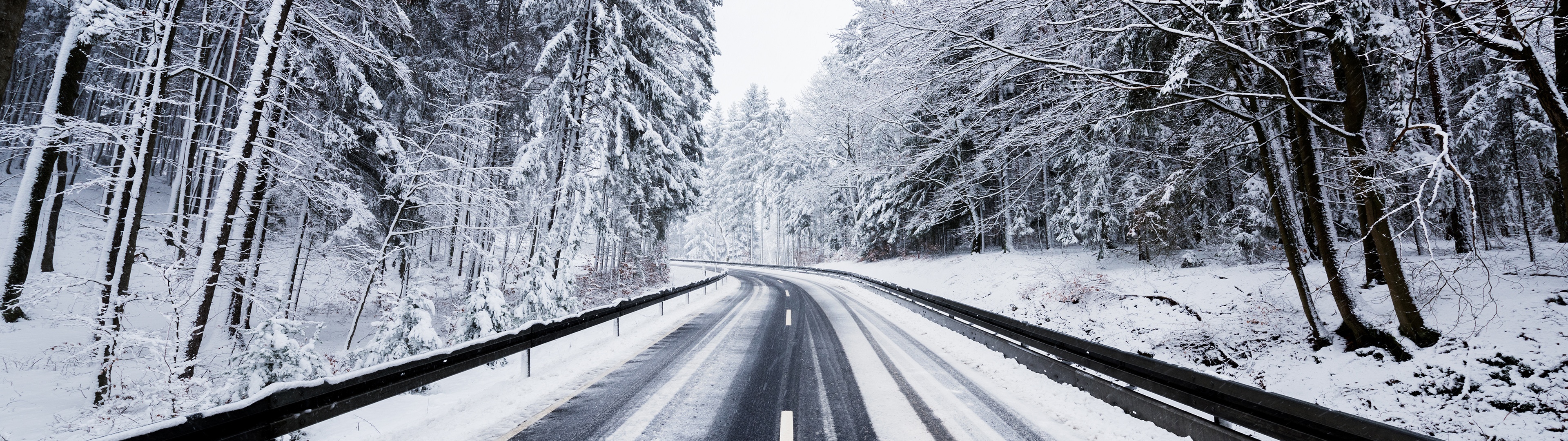 Winter Wallpaper 4K, Road, Forest, Snow covered, Trees, Nature