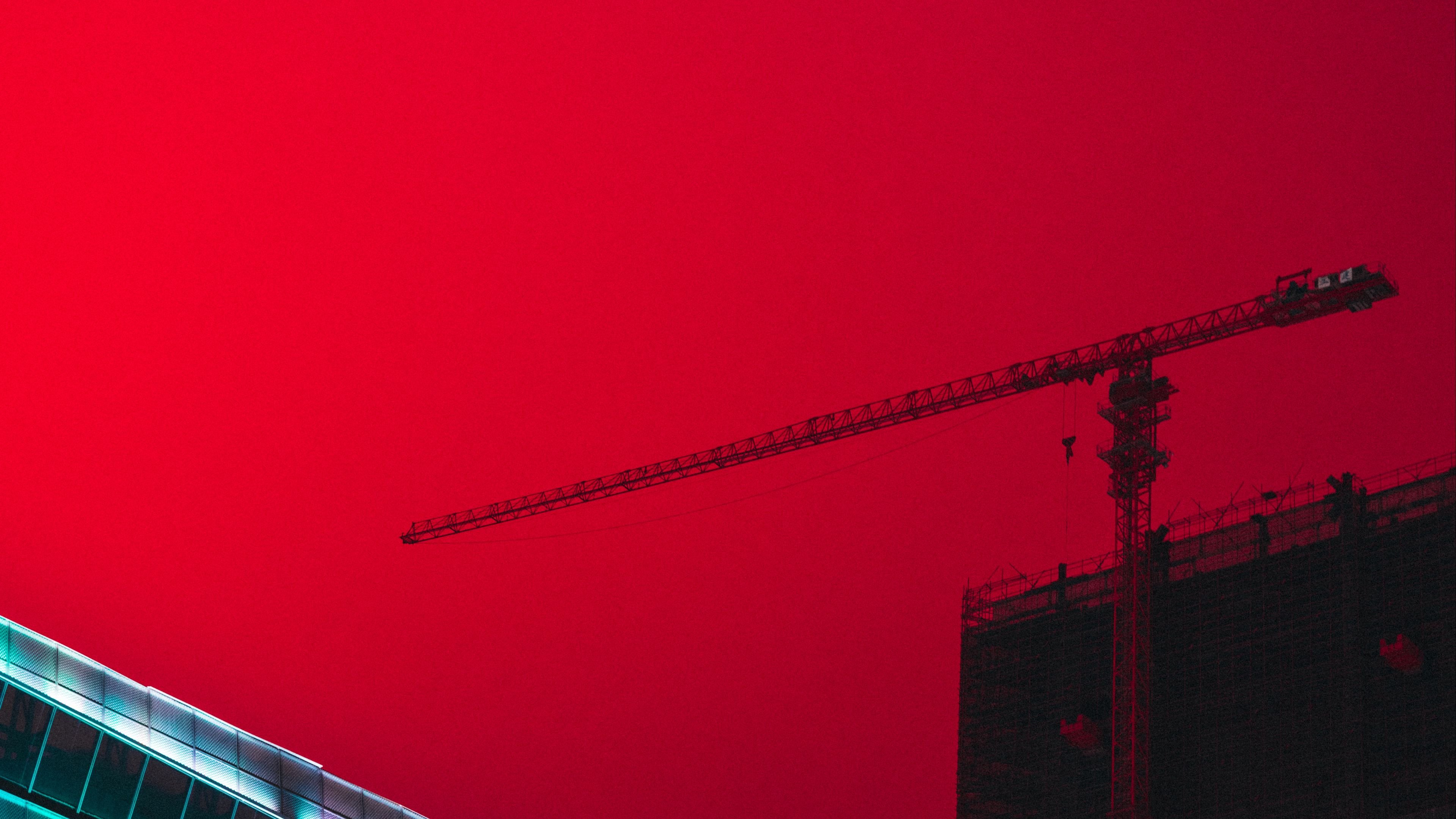 Download wallpaper 3840x2160 building, construction, crane, architecture, city sky, red 4k uhd 16:9 HD background