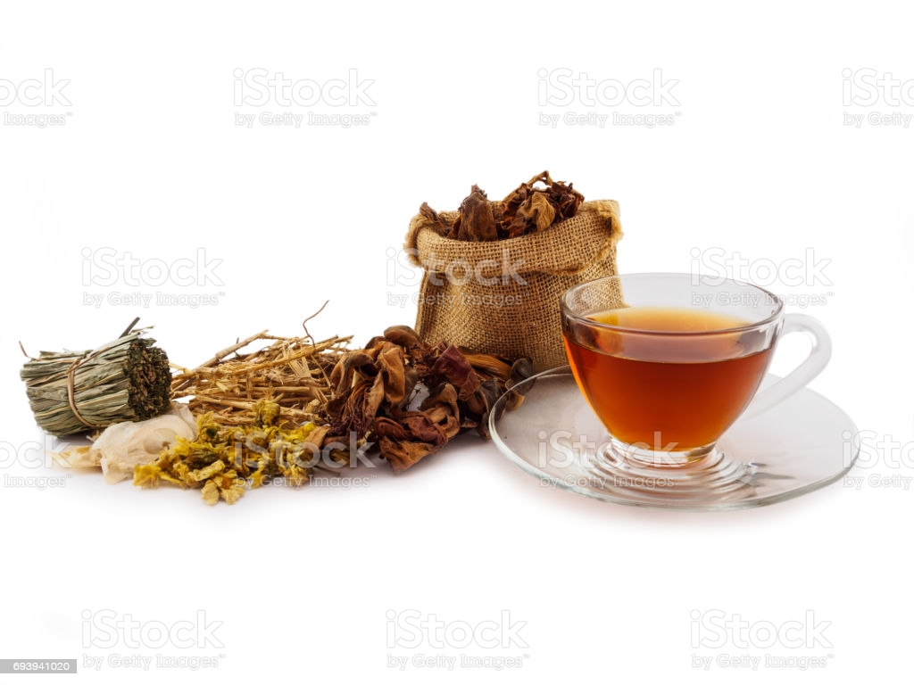 Herbal Tea Cup And Dried Herbal Medicine On White Background Image Now