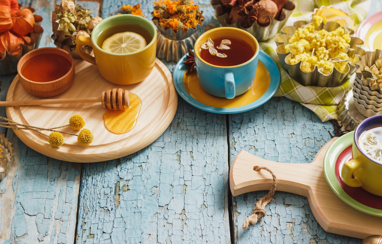 Wallpaper lemon, tea, honey, Cup, lemon, honey, grass, cup, tea, herbal image for desktop, section еда