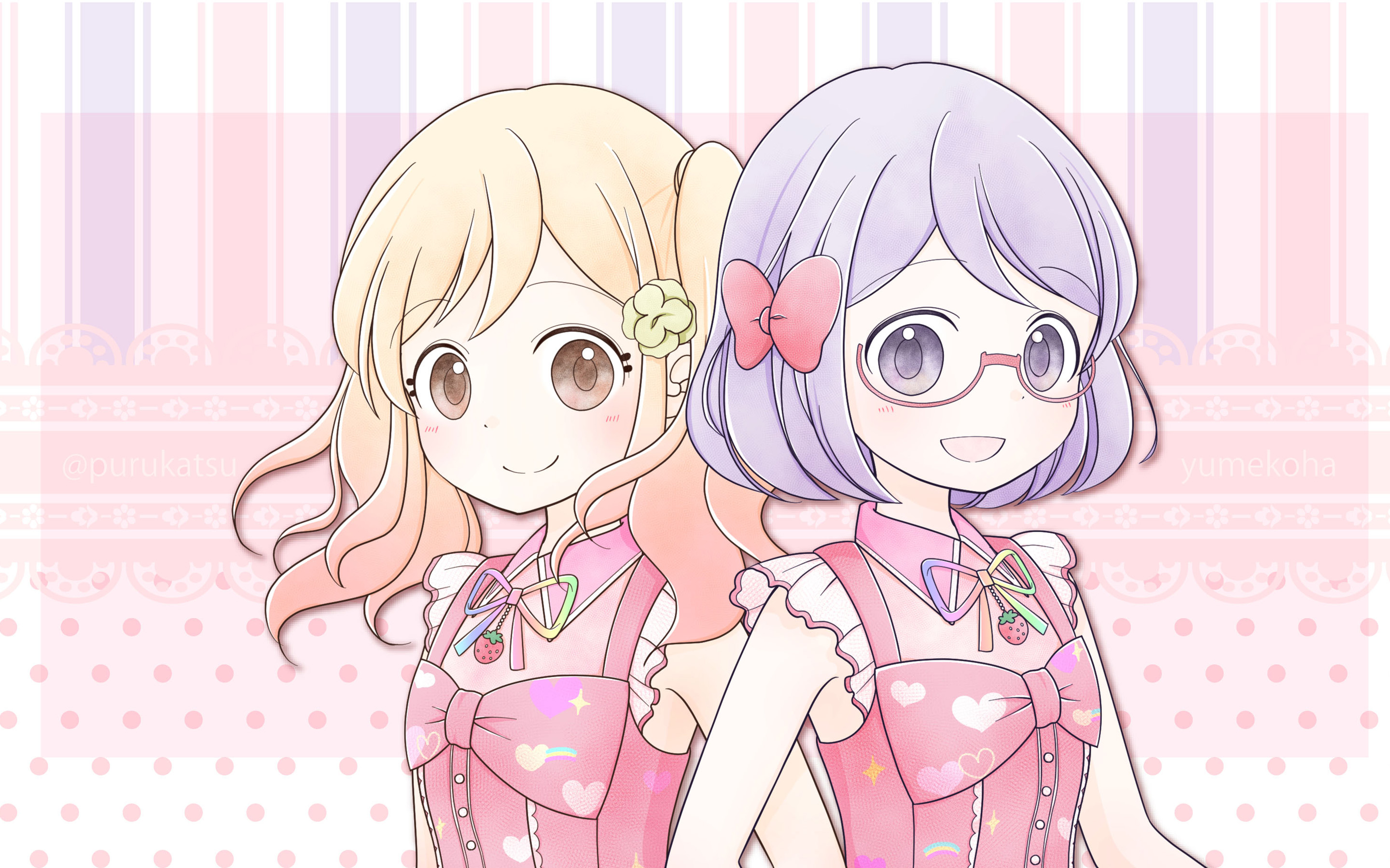 Download wallpaper Nanakura Koharu, Nijino Yume, manga, Aikatsu Stars, fan art, Four Star Academy, protagonists for desktop with resolution 2880x1800. High Quality HD picture wallpaper