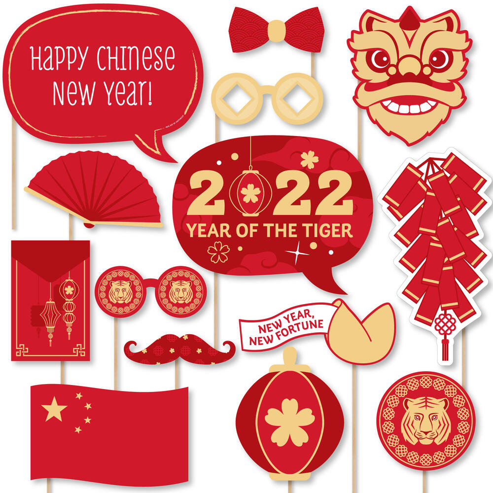 Chinese Lanterns Lunar New Year Tiger Photo Booth Props Kit