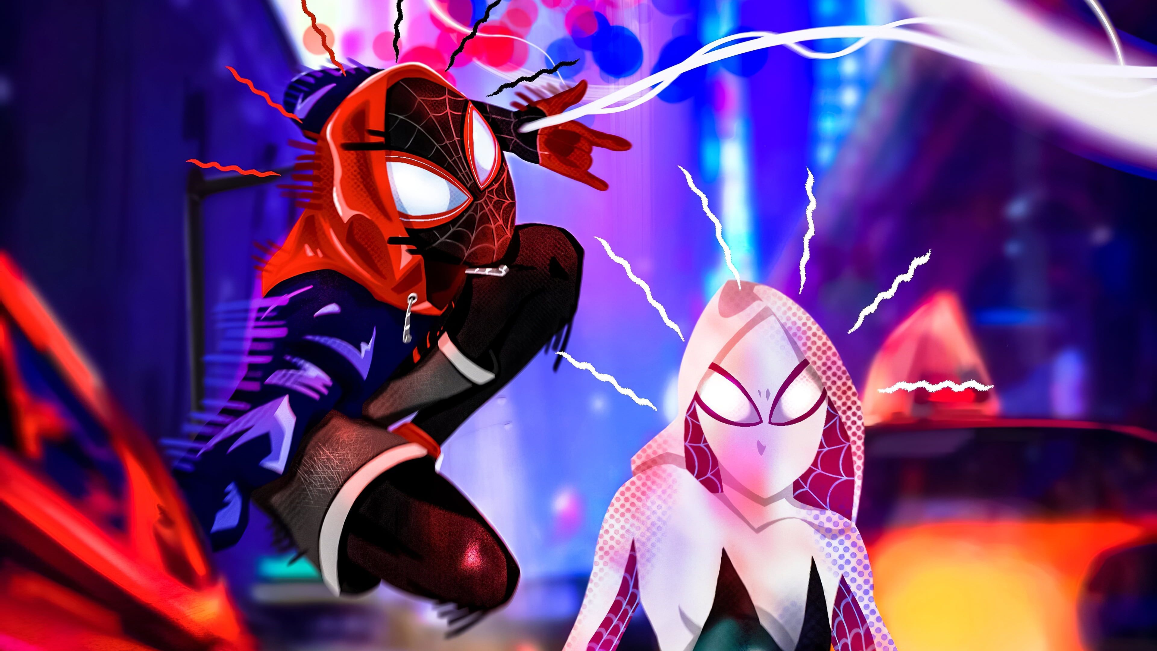 Movie Spider Man: Into The Spider Verse Gwen Stacy Marvel Comics Miles Morales #Spider Man K #wallpape. Spiderman, Spider Verse, Purple Haired Anime Characters