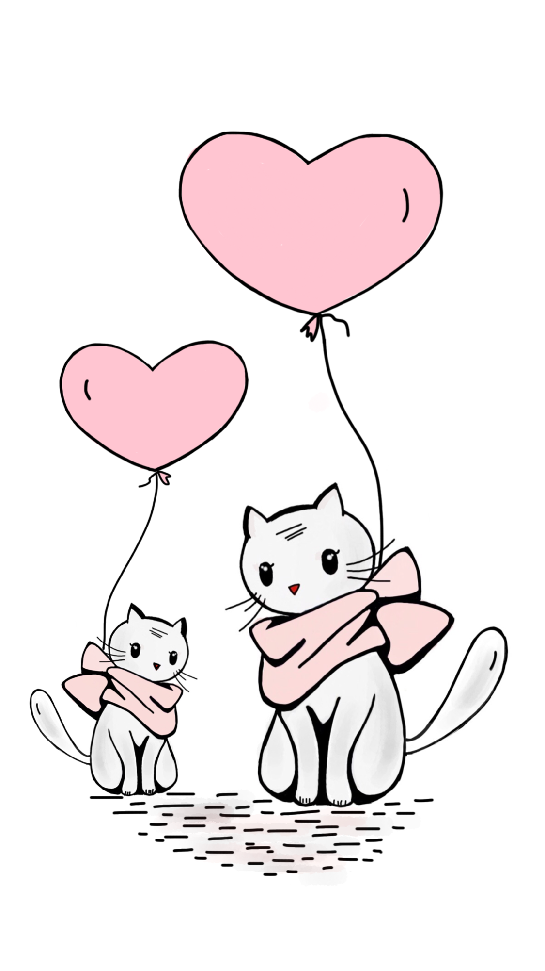 Cartoon cat and kitten with heart shaped balloons free image download